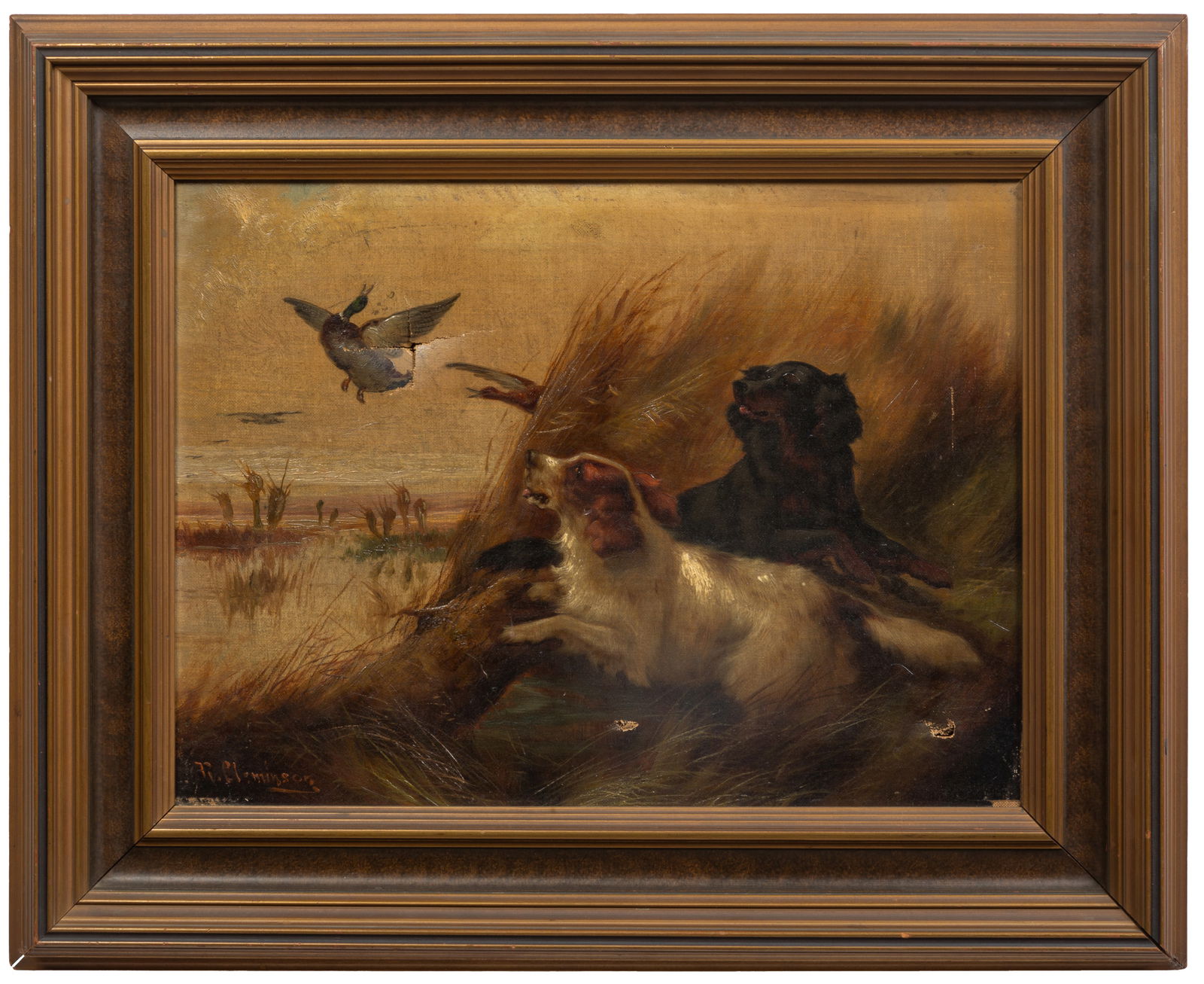 Robert Cleminson (British, 1864-1903), "Wild Duck Shooting," H.- 12 1/8 in., W.- 16 1/4 in., Framed- (1 of 5)