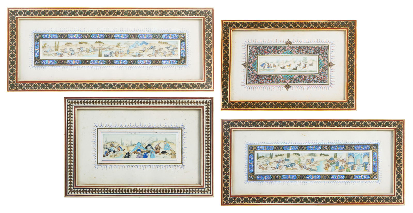 Group of Four Persian Hand Painted Watercolor Plaques, 20th c., Smallest- H.- 5 3/8 in., (1 of 9)