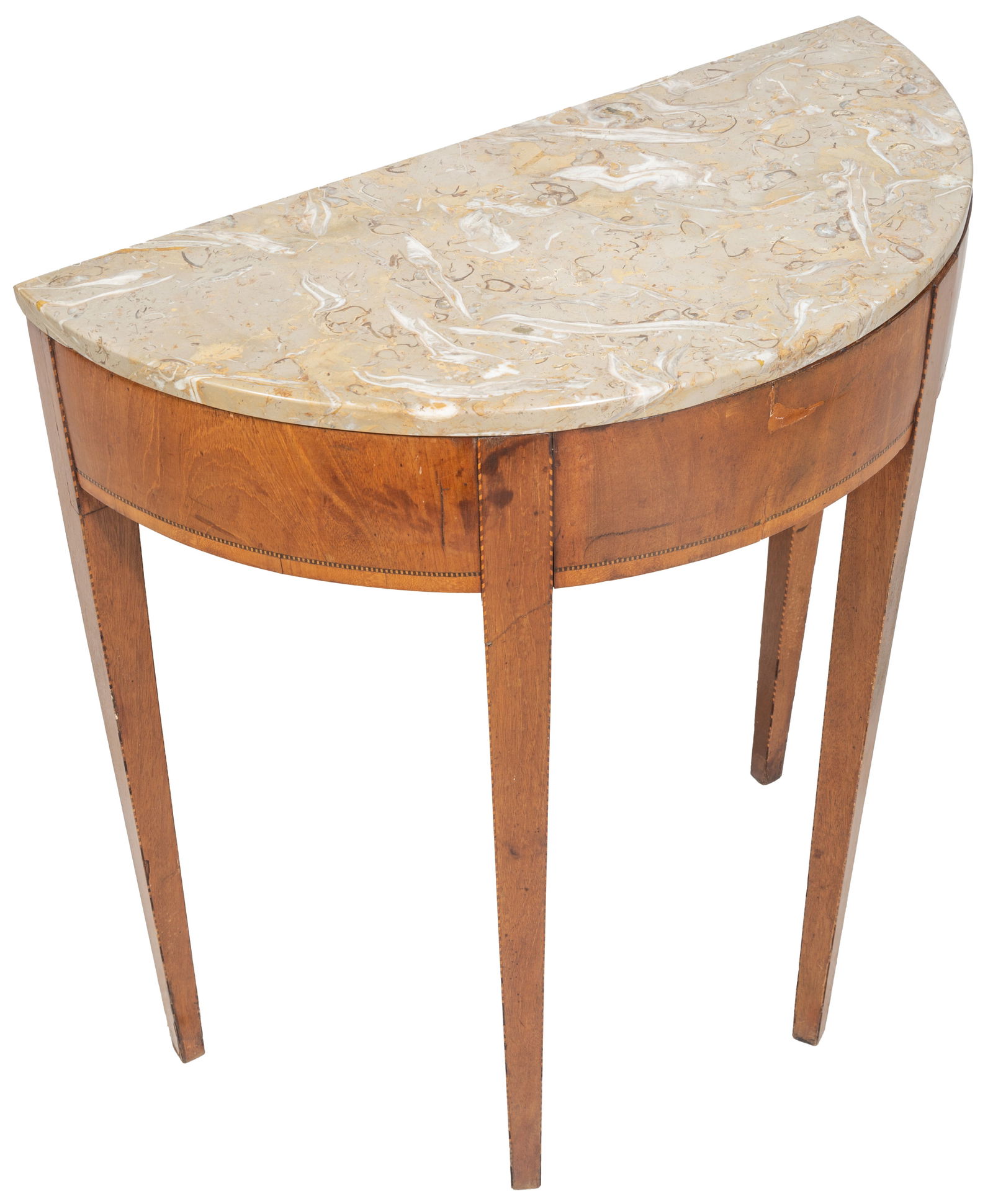 French Directoire Style Marble Top Demilune Console Table, 20th c., H.- 30 1/8 in., W.- 26 1/2 in., (1 of 1)