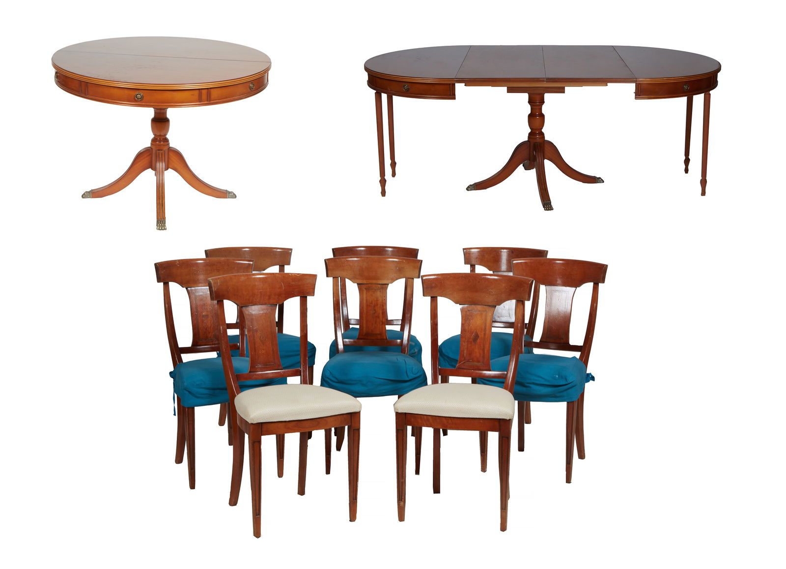 French Empire Style Carved Cherry Dining Table with Set of Eight Louis Philippe Style Inlaid Carved (1 of 4)