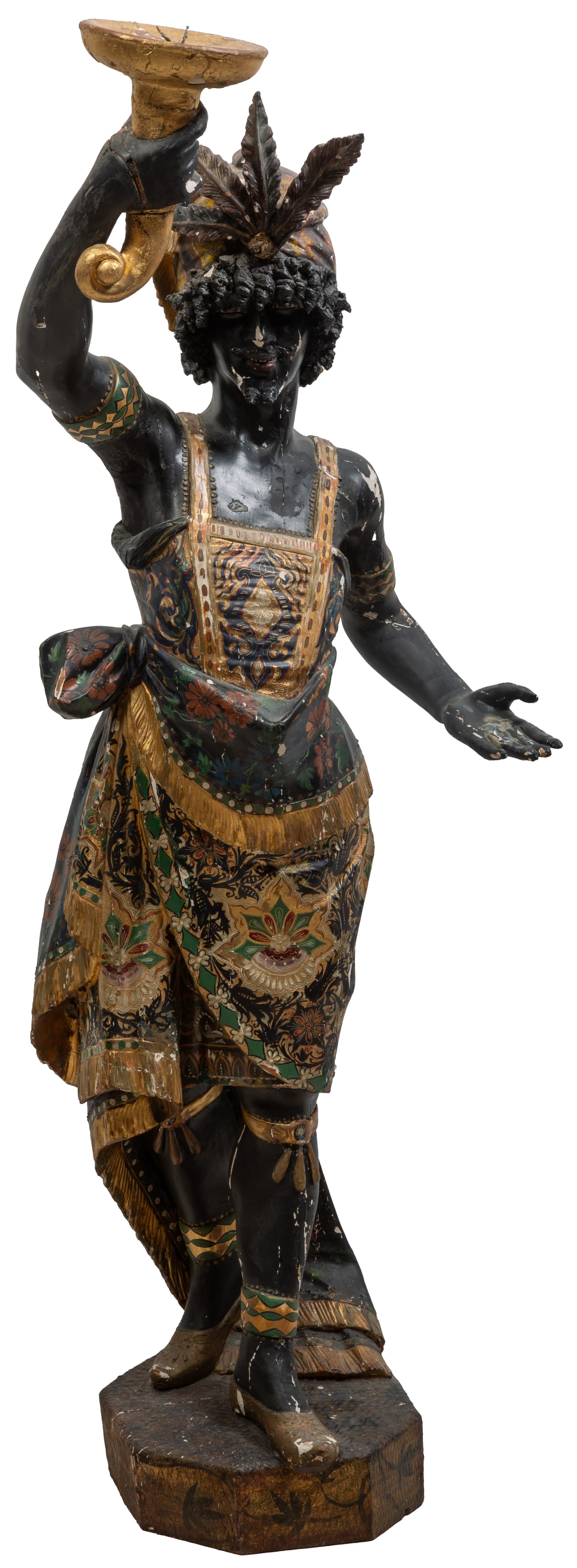 Large Venetian Style Gilt and Gesso Polychromed Carved Wood Male Blackamoor, late 19th c., H.- 58 (1 of 9)