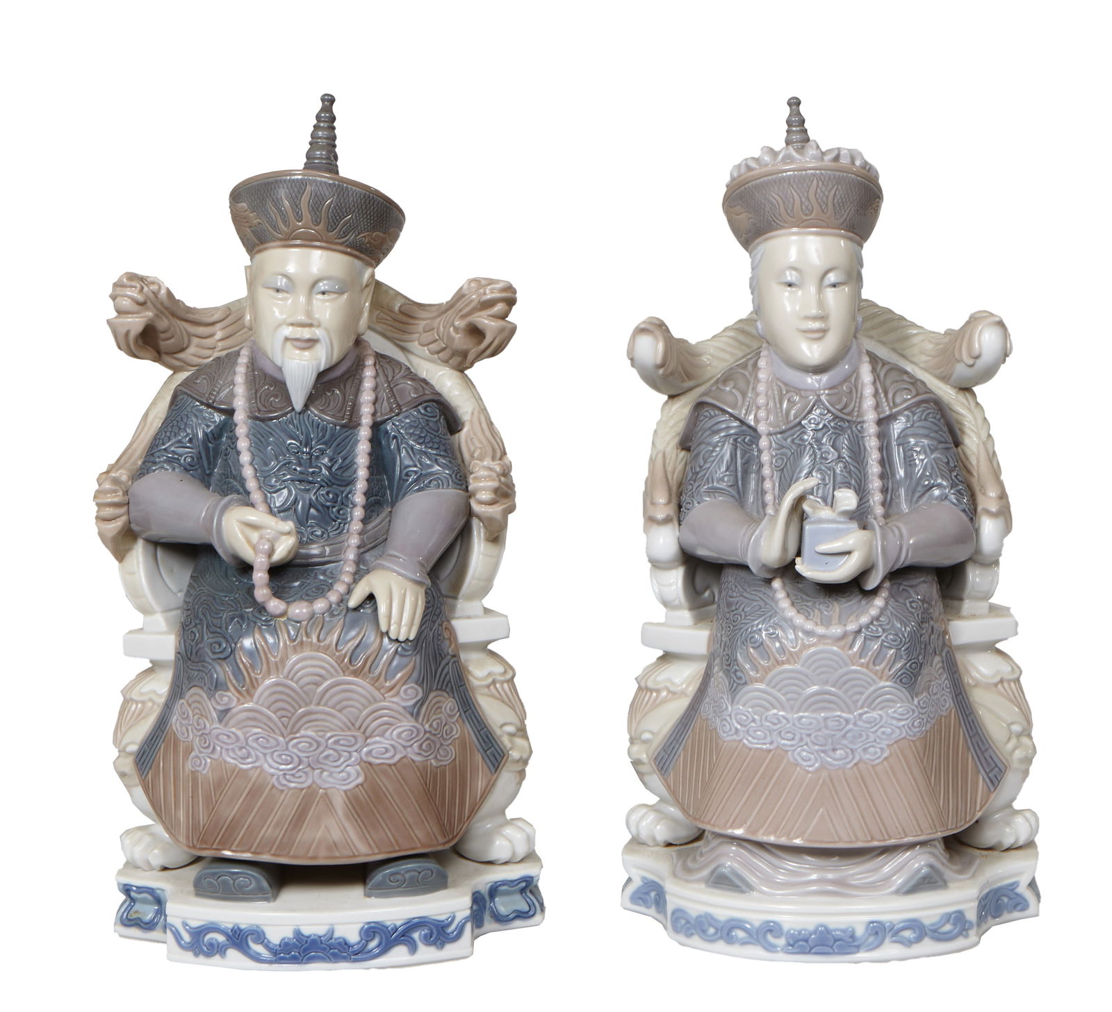 Pair of Lladro Porcelain Emperor and Empress Figures, 20th c., H.- 14 in., W.- 6 3/4 in., D.- 6 in. (1 of 3)