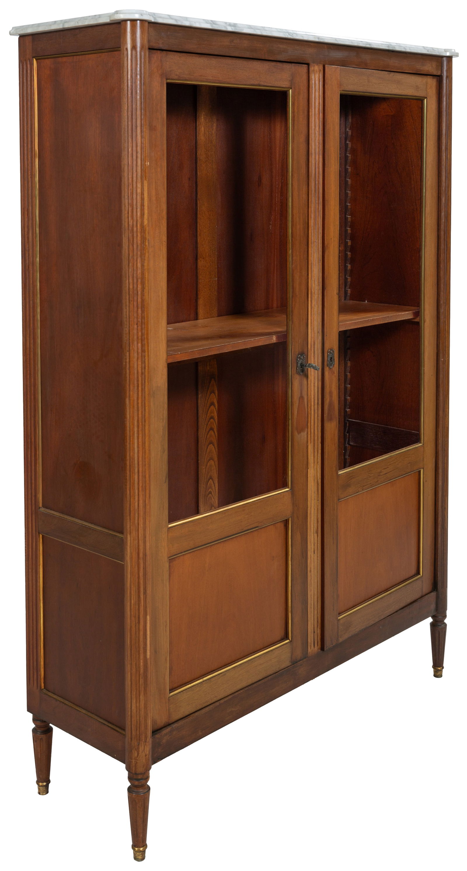 French Provincial Louis XVI Style Ormolu Mounted Carved Walnut Marble Top Bookcase, early 20th c., (1 of 15)