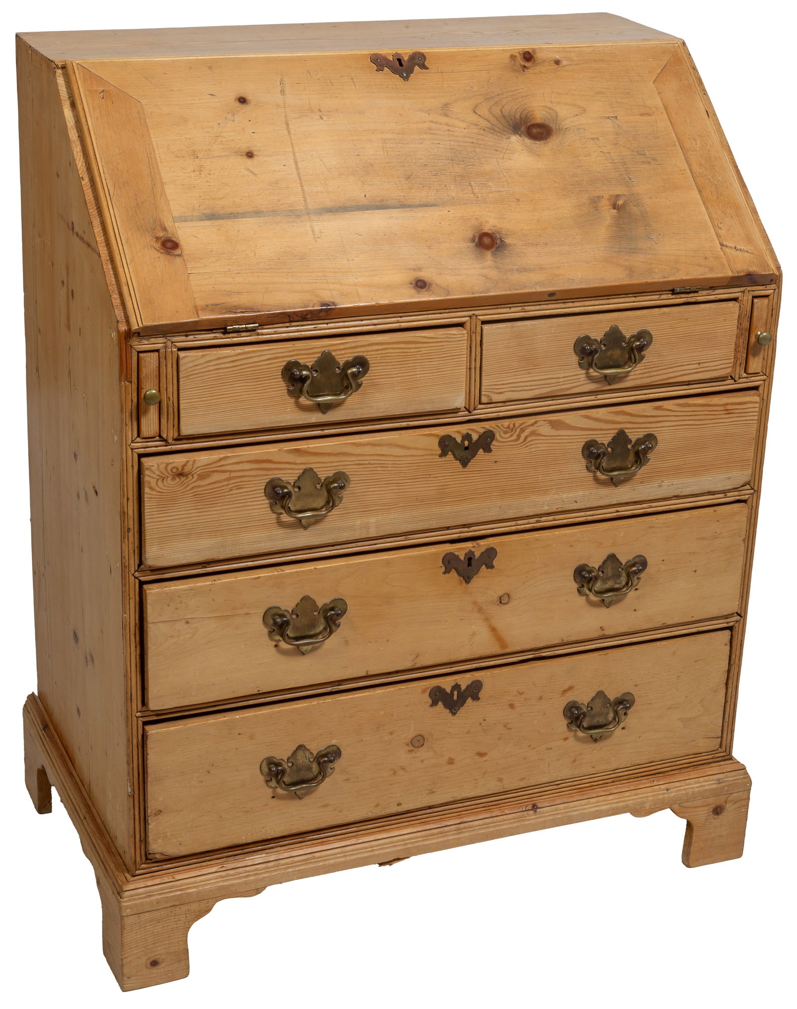 English Carved Pine Slant Front Desk, 19th c., H.- 38 in., W.- 36 in., D.- 21 1/2 in. (1 of 2)