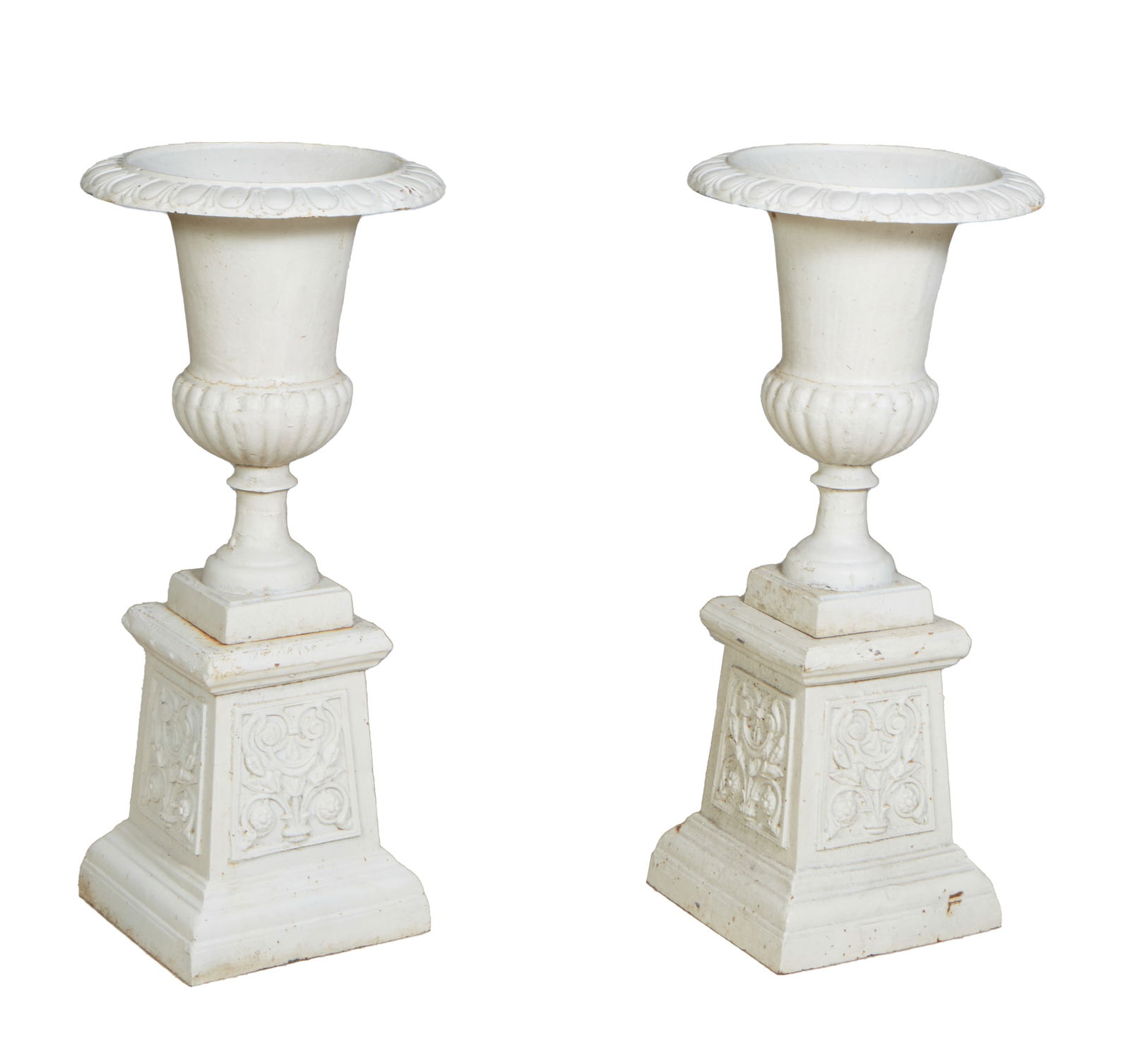 Pair of Cast Iron Campana Form Planters, 20th/21st c., Urns- H.- 24 1/2 in., Dia.- 18 1/2 in.; (1 of 1)