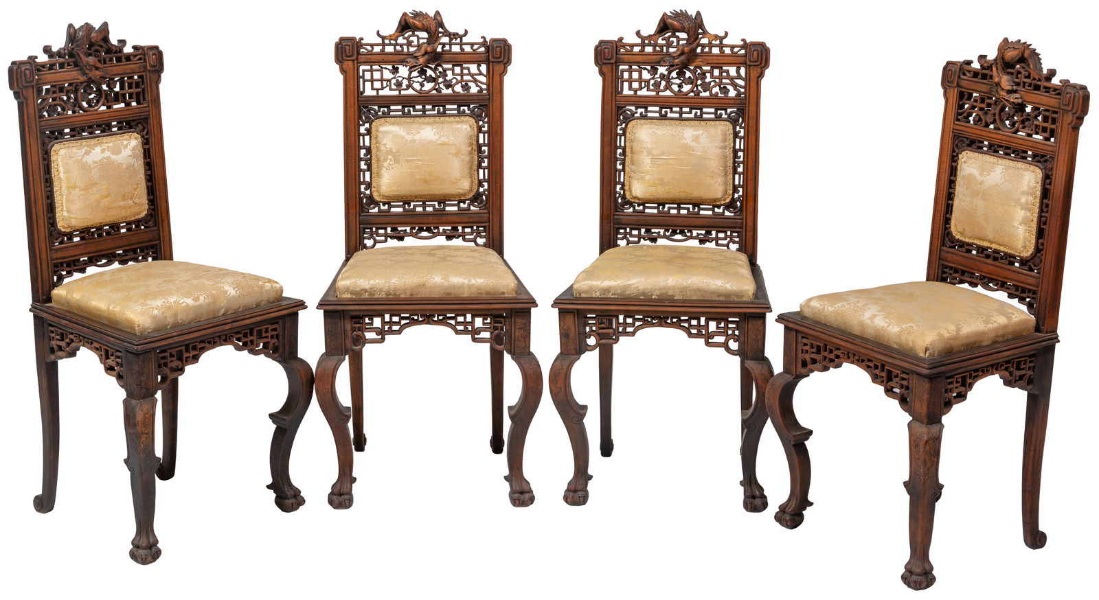 Set of Four Chinese Carved Mahogany Dining Chairs, late 19th c, H.- 37 1/4 in., W.- 16 1/2 in., D.- (1 of 19)
