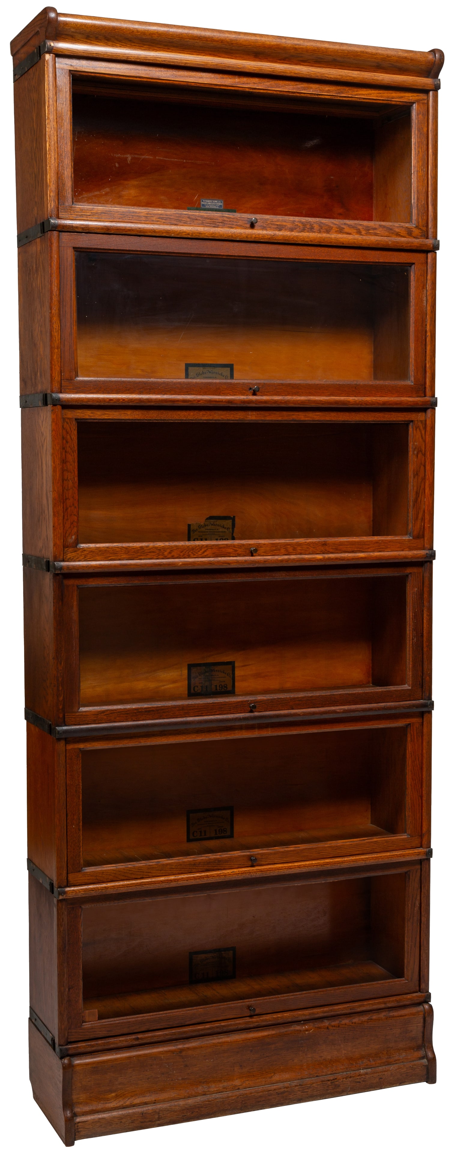 Carved Oak Globe Wernicke Six Stack Barrister Bookcase, c. 1910, H.- 89 in., W.- 35 in., D.- 11 in. (1 of 1)