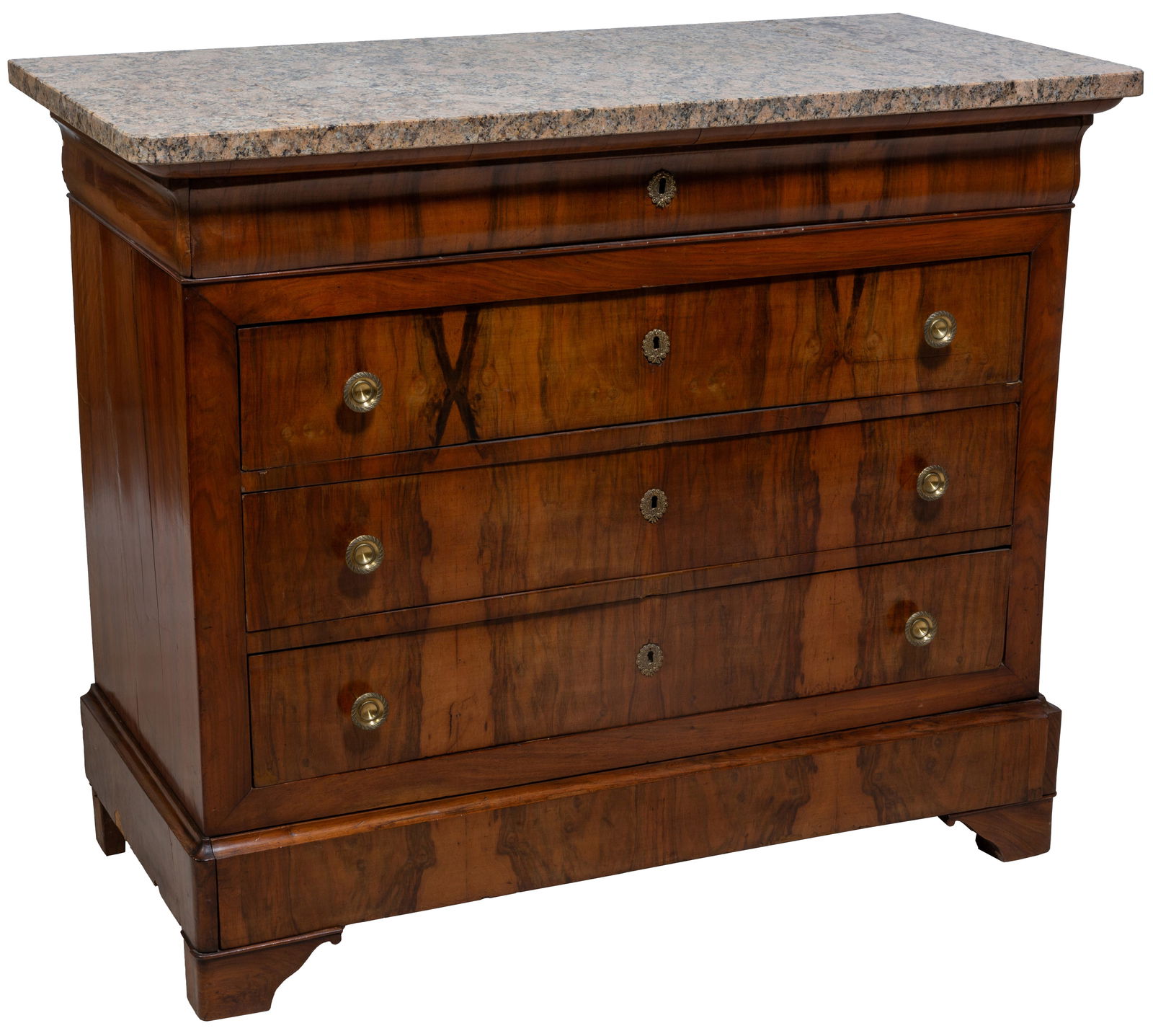 French Louis Philippe Carved Walnut Marble Top Commode, 19th c., H.- 40 1/2 in., W.- 48 1/2 in., D.- (1 of 1)