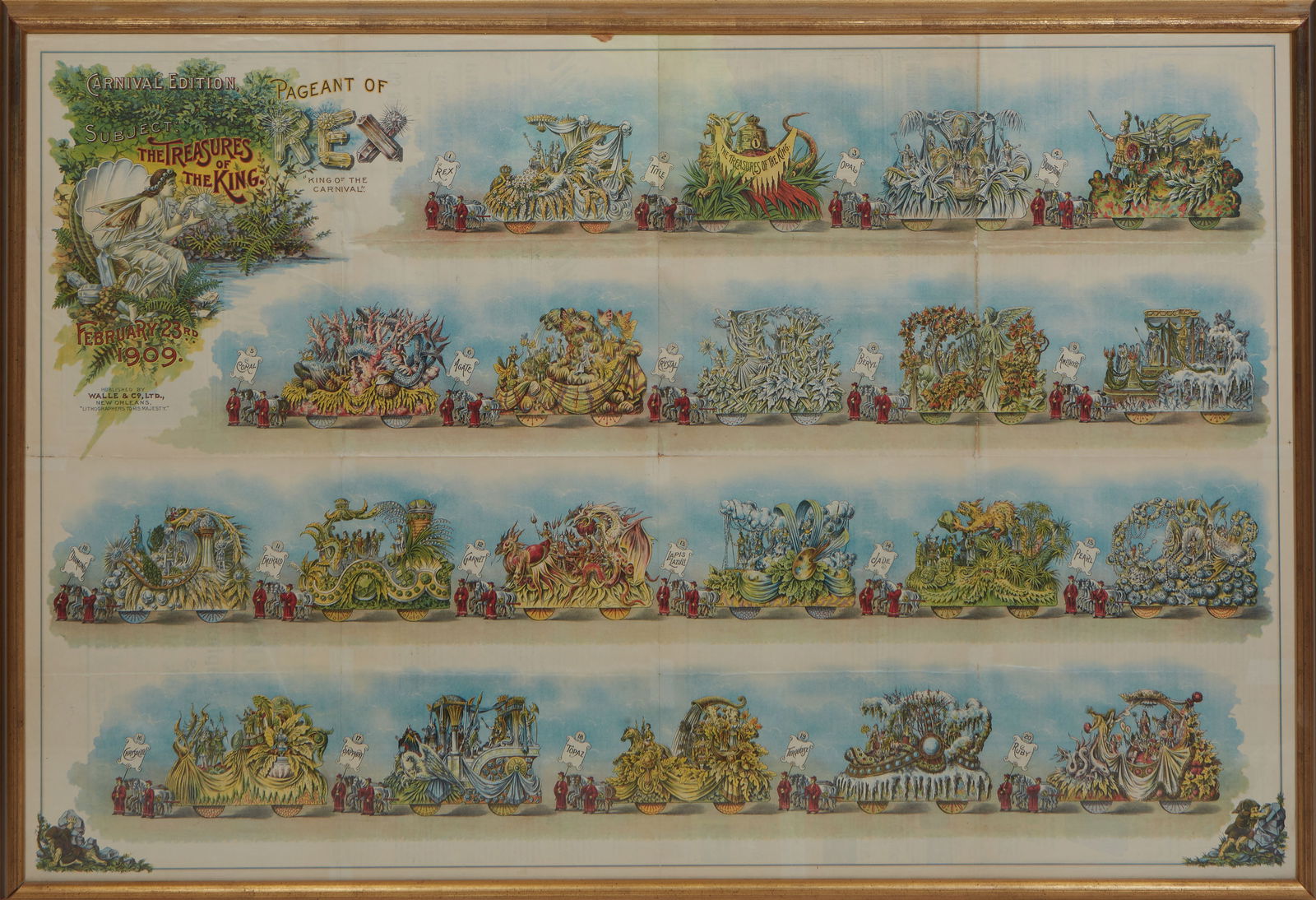 Mardi Gras Krewe of Rex, Parade Bulletin, "The Treasures of the King," 1909, H.- 27 1/2 in., W.- 41 (1 of 4)