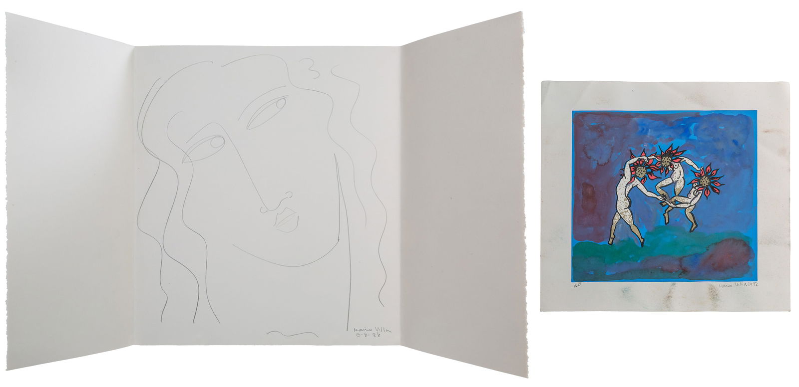 Mario Villa (American/New Orleans, 1953-2021), Two Works on Paper, 20th c., Sketch- H.- 17 3/8 in., (1 of 9)