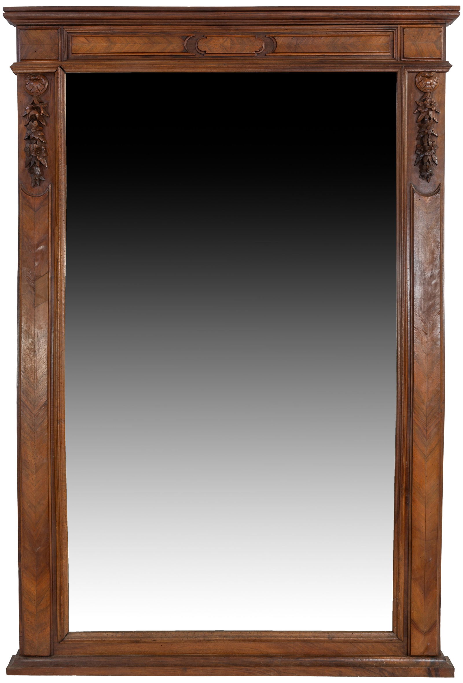 French Louis XVI Style Carved Walnut Overmantel Mirror, c. 1880, H.- 67 3/4 in., W.- 45 1/2 in., D.- (1 of 1)