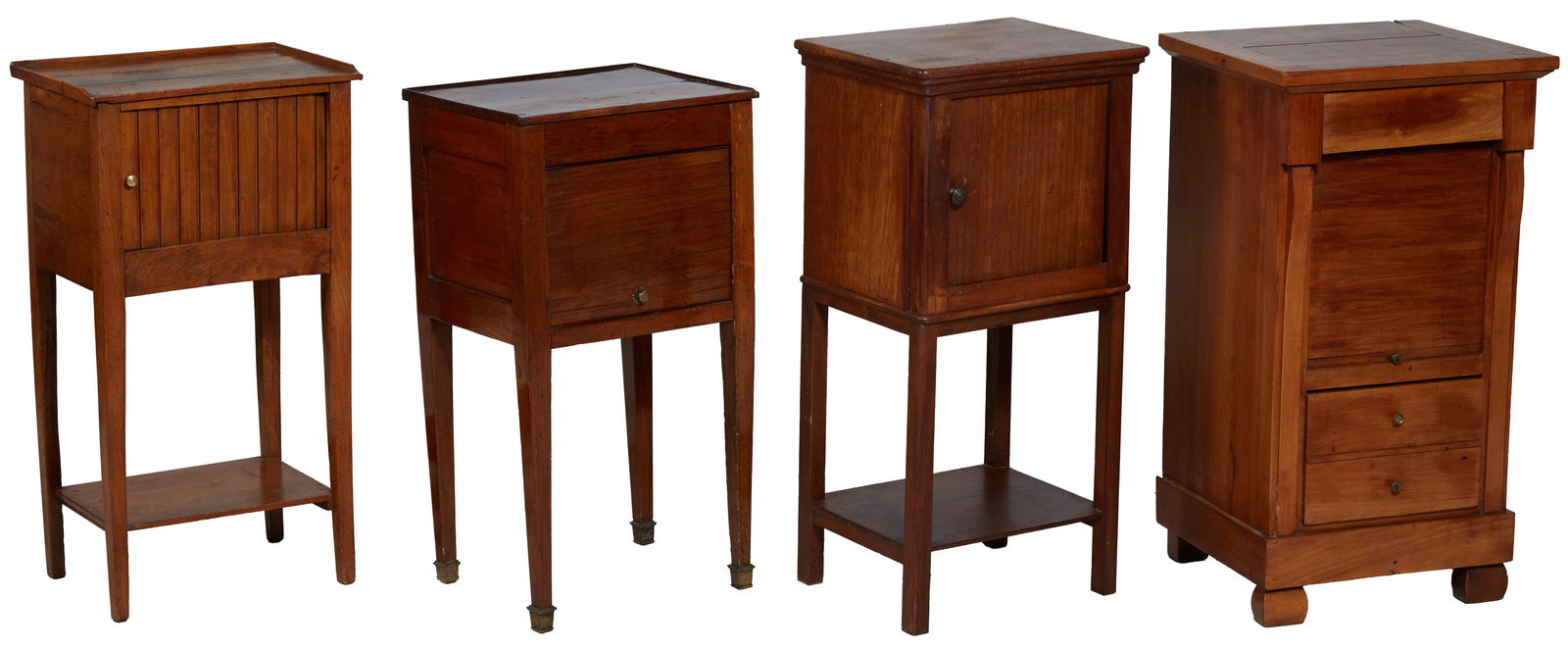 Group of Four French Louis Philippe Carved Walnut Tambour Nightstands, early 20th c., Tallest- H.- (1 of 1)