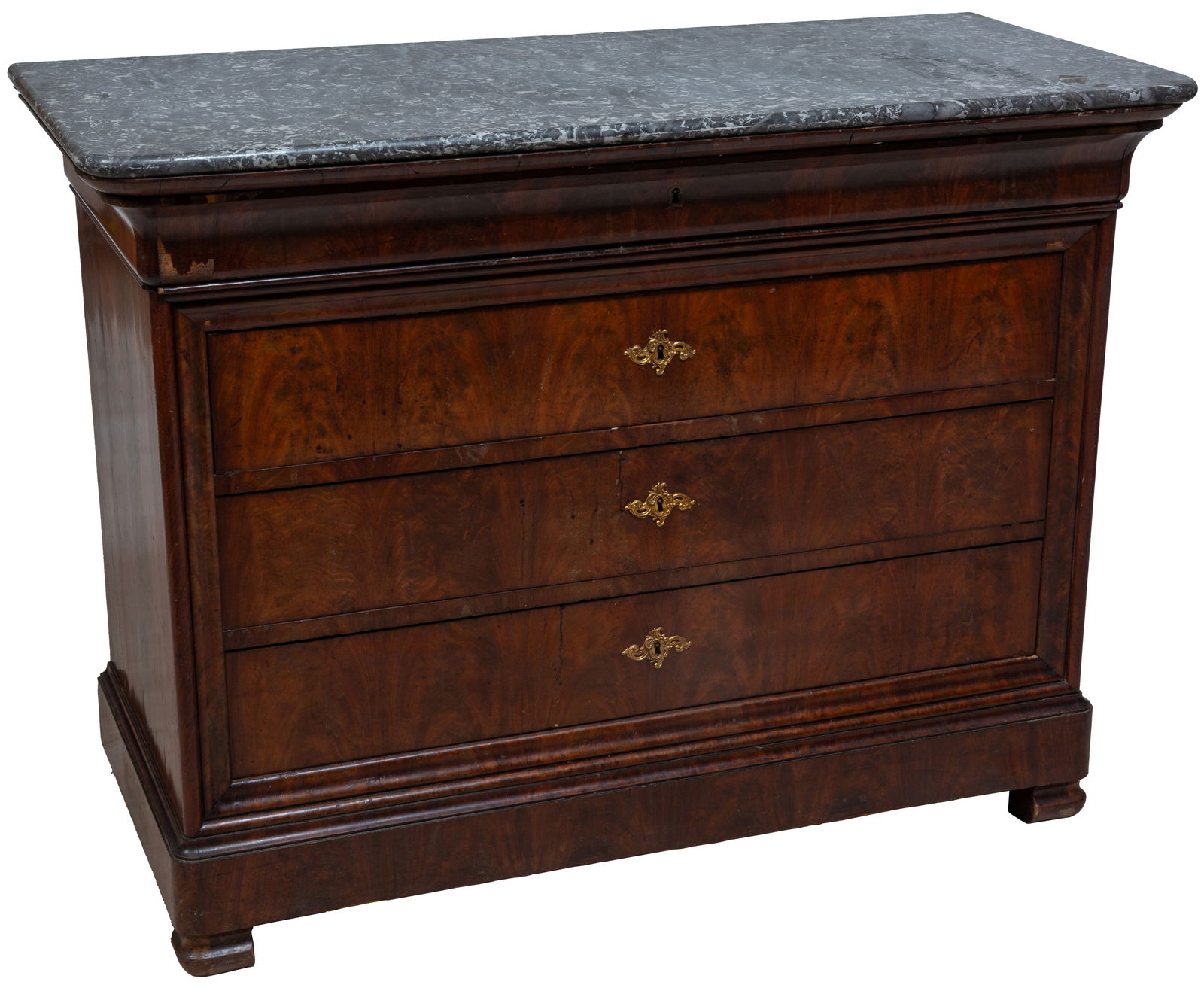 Louis Philippe Carved Walnut Marble Top Commode, 19th c., H.- 38 1/2 in., W.- 50 3/4 in., D.- 23 in. (1 of 1)