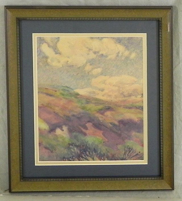 Gertrude Roberts Smith (1869-1952), "Landscape," e: Gertrude Roberts Smith (1869-1952), "Landscape," early 20th c., watercolor, signed l.r., framed, H.- 10 in., W.- 8 1/2 in., from the collection of Dr. James W. Nelson. Note: Roberts taught at Newcomb
