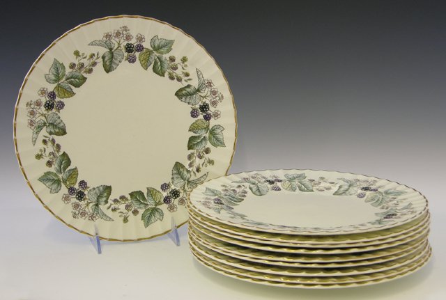 Set of Ten Royal Worcester Dinner Plates, 20th c.,: Set of Ten Royal Worcester Dinner Plates, 20th c., in the "Lavinia" pattern, Dia.- 10 1/2 in.