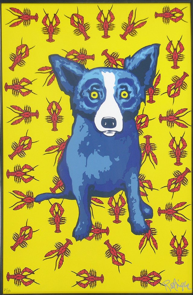 George Rodrigue ( 1944- ), "Cajun Feast," 2000, l: George Rodrigue ( 1944- ), "Cajun Feast," 2000, lithograph, 37/150, pen numbered l.l. margin, pen signed l.r. margin, framed, H.- 27 1/2 in., W.- 18 3/4 in.