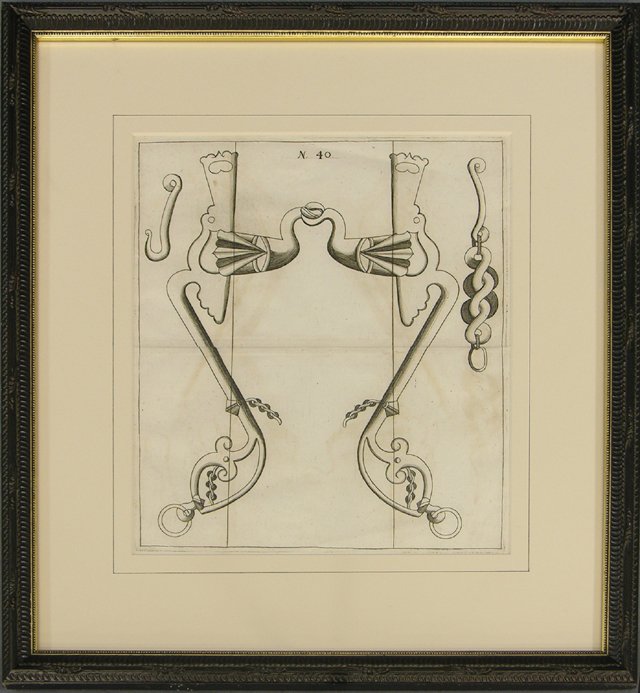 Pair of Black and White Prints of Horse Bridles a: Pair of Black and White Prints of Horse Bridles and Bits, 19th c., framed, H.- 13 in., W.- 11 1/4 in.