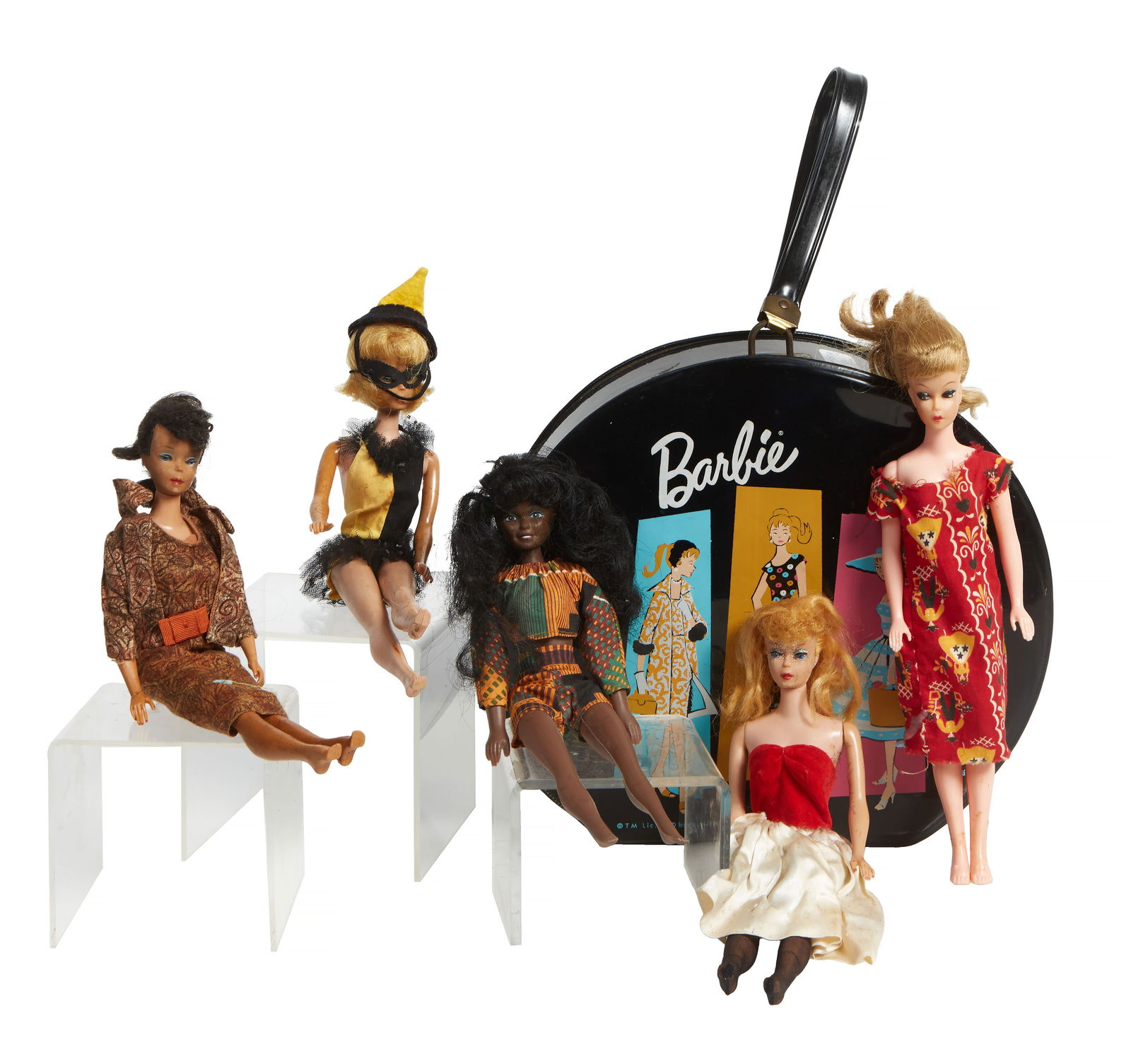 Collection of Five Vintage Barbie Dolls and Accessories, Travel bag- H.- 10 3/4 in., W.- 12 in., D.- (1 of 5)