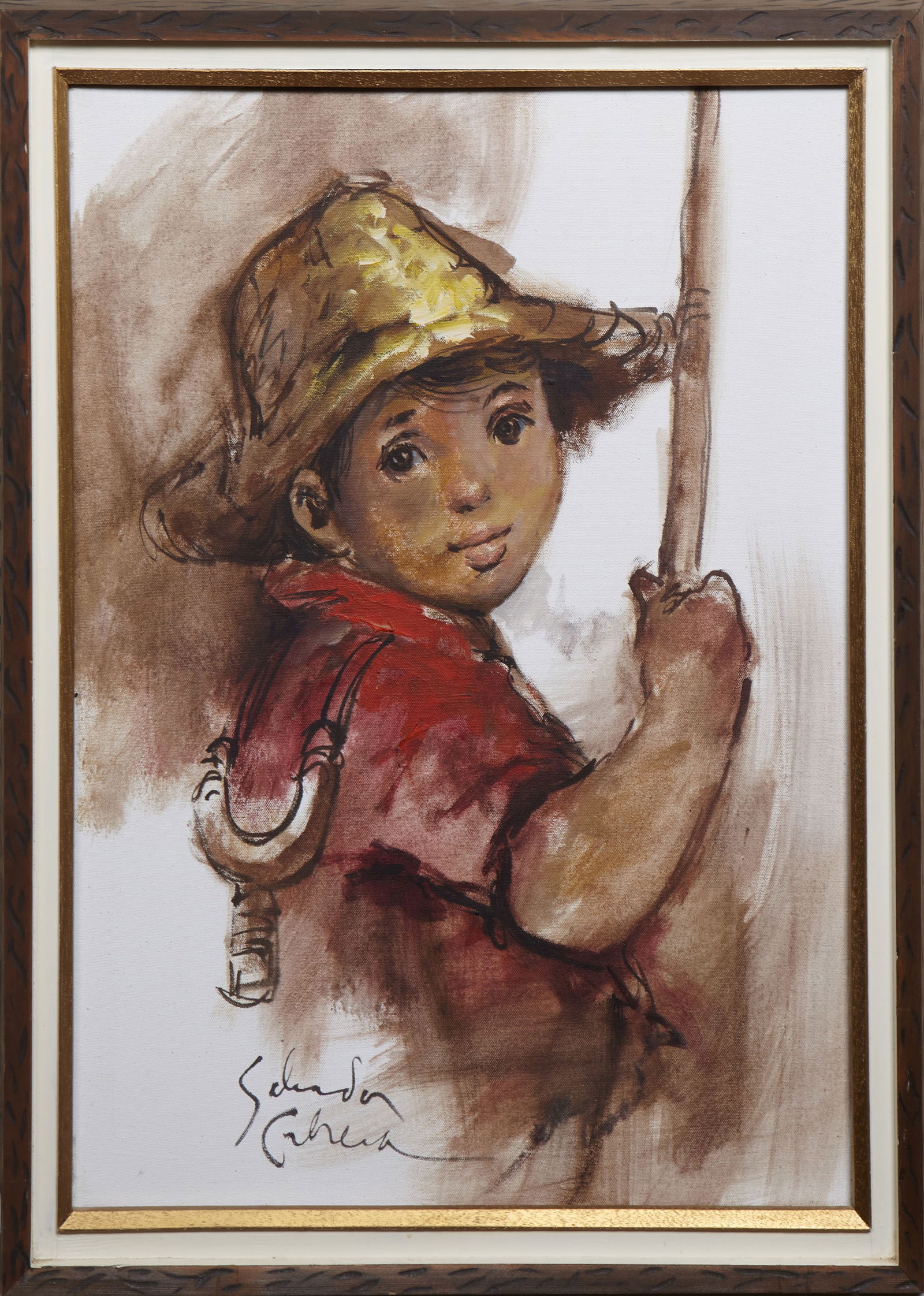 Salvador Cabrera (Filipino, b. 1929), "Young Boy," H.- 24 1/4 in., W.- 12 1/4 in., Framed- H.- 30 (1 of 4)
