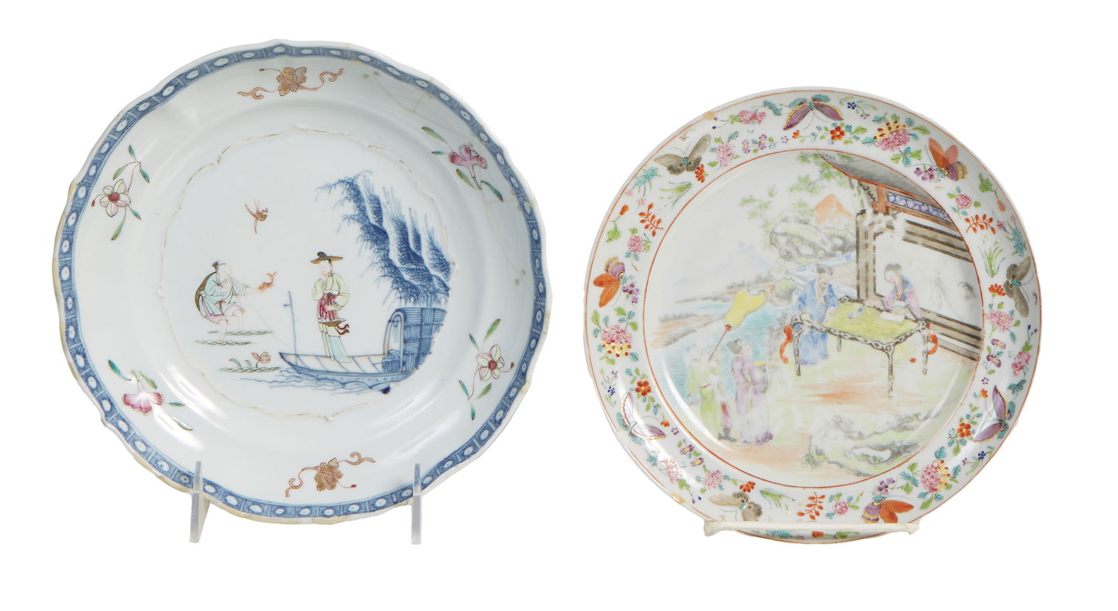 Japanese Kutani Bowl and Chinese Famille Rose Cabinet Plate, 19th c., Bowl- H.- 1 3/4 in., Dia.- 8 (1 of 3)