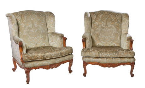 Pair of French Louis XV-Style Carved Walnut Bergeres, 20th c., H.- 39 in., W.- 35 in., D.- 32 in. (2 (1 of 7)