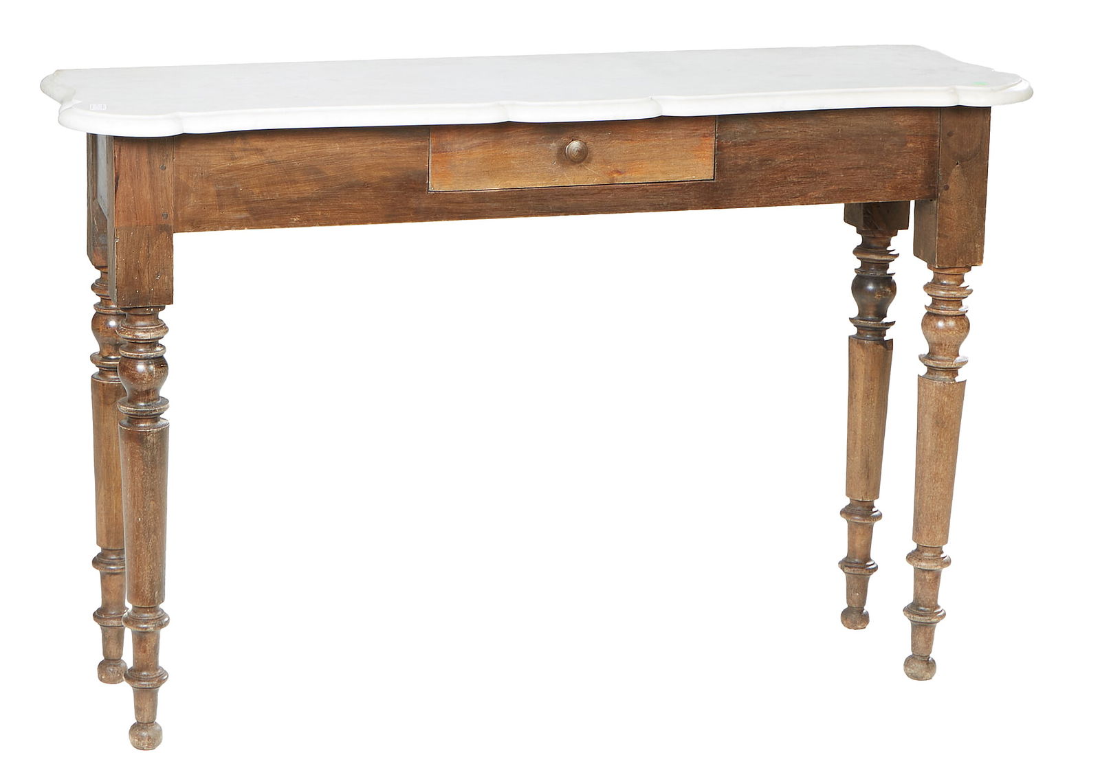 American Marble Top Walnut Console, 19th c., H.- 32 in., W.- 49 in., D.- 15 in. (1 of 19)