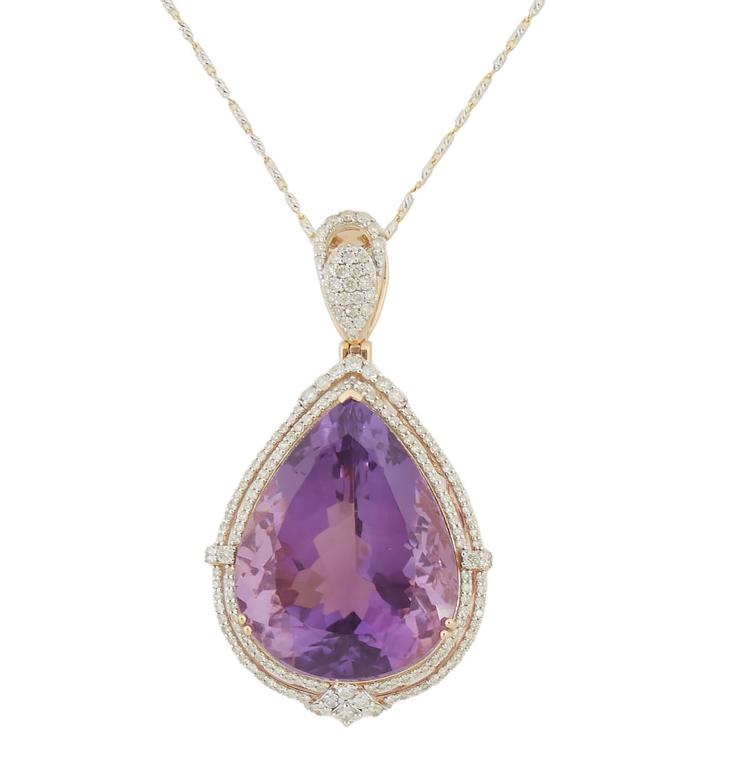 14K Yellow Gold Amethyst and Diamond Pendant, Total Diamond Wt.- 1.01 carats; Pendant- H.- 1 13/16 (1 of 1)