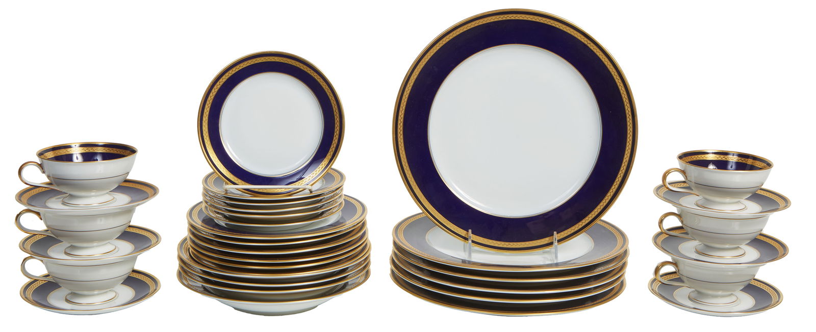 Thirty Four Piece Hutschenreuther Monarch Cobalt Dinner Service, 20th c., Dinner Plate- Dia.- 10 5/8 (1 of 2)