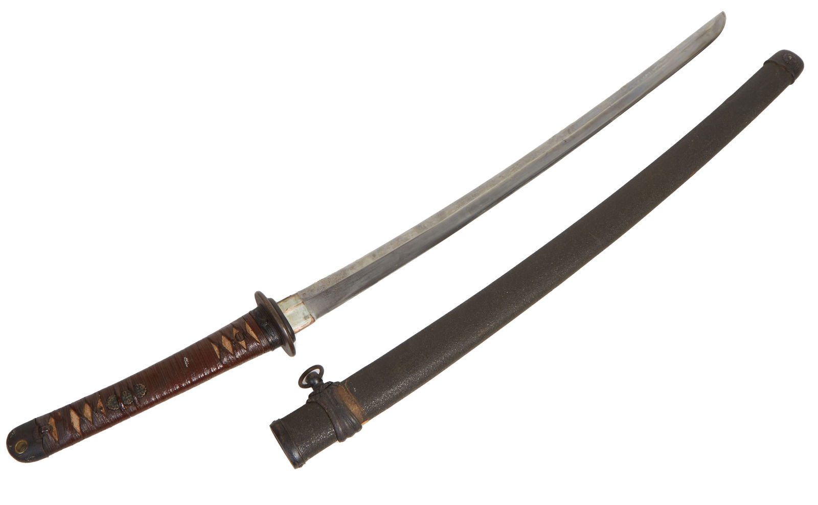 Japanese Samurai Sword, early 20th c., L.- Blade- 24 1/4 in., Overall- 35 3/8 in.; Tsuba- W.- 2 3/4 (1 of 13)