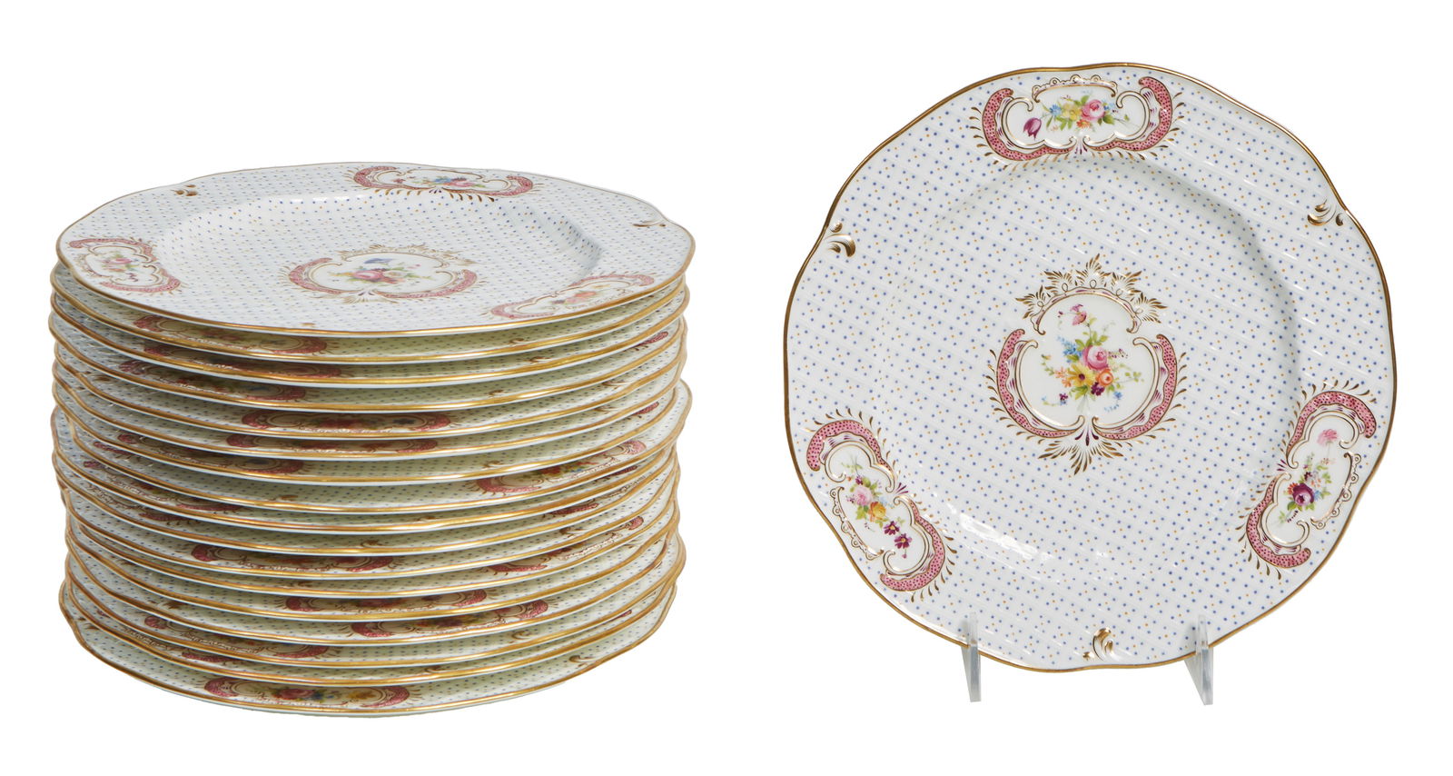 Set of Eighteen English Victorian Cauldon Ware Plates, 19th c., H.- 7/8 in., Dia.- 9 7/8 in. (18 (1 of 2)