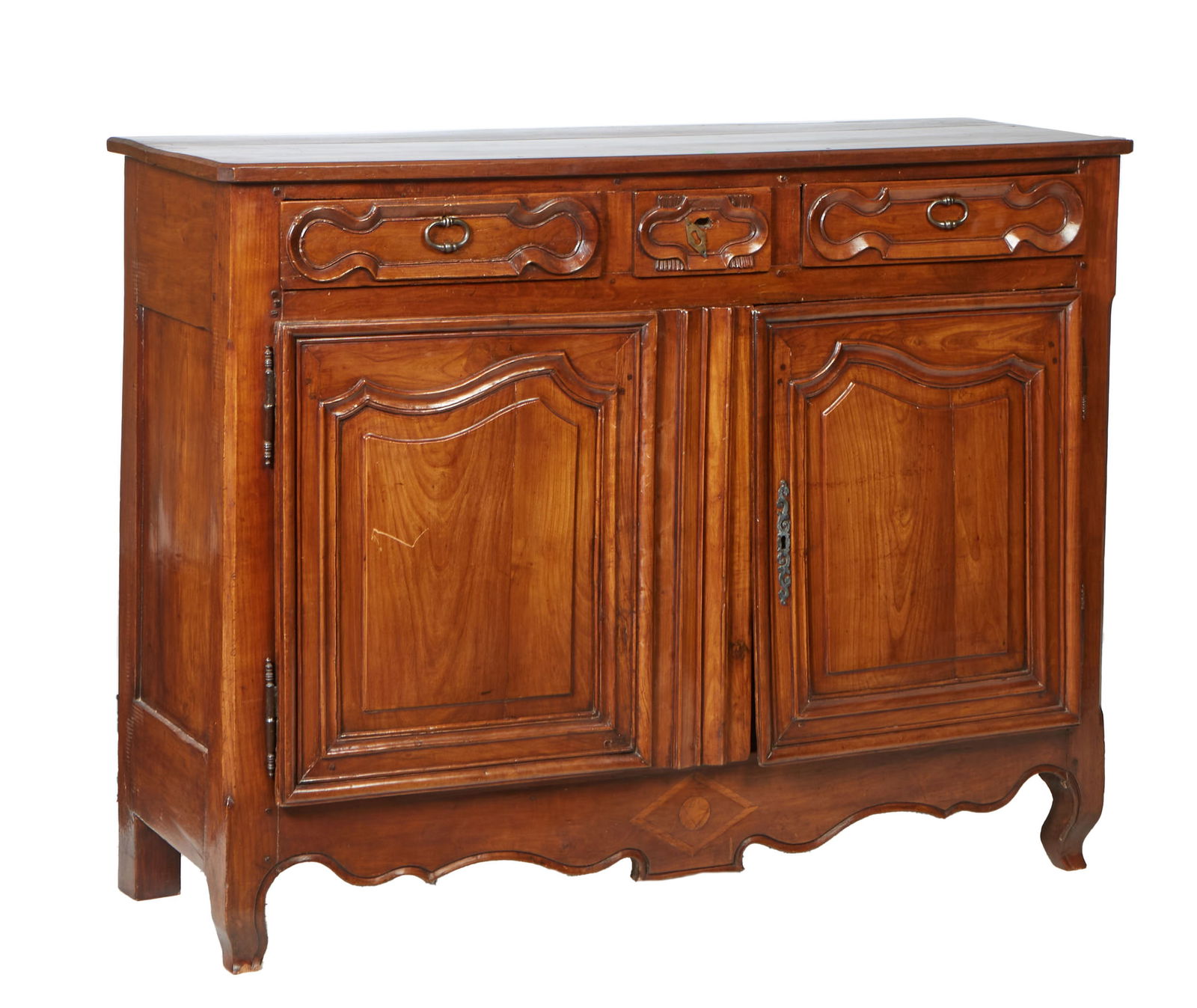 French Provincial Inlaid Walnut Buffet, 19th c., H.- 43 in., W.- 55 in., D.- 19 1/2 in. (1 of 1)