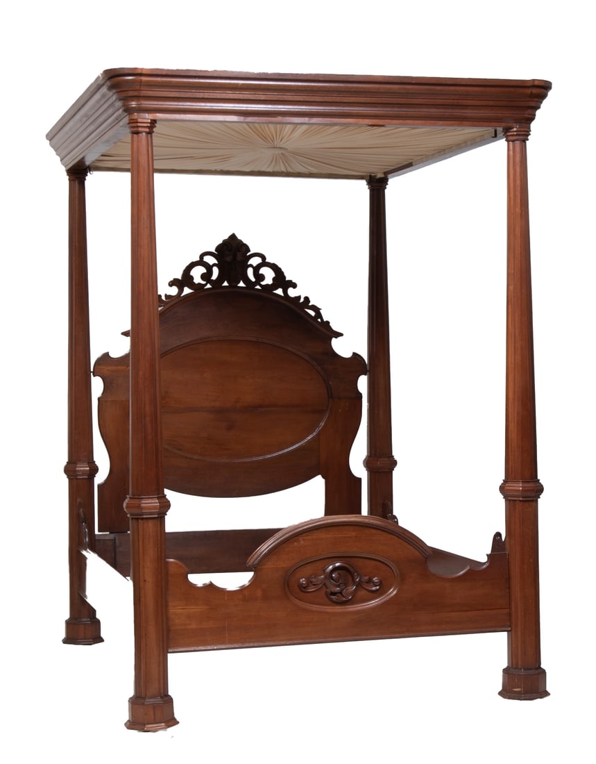 American Victorian Carved Mahogany Full Tester Bed, 19th c., H.- 101 in., Int. W.- 60 in., Int. D.- (1 of 2)