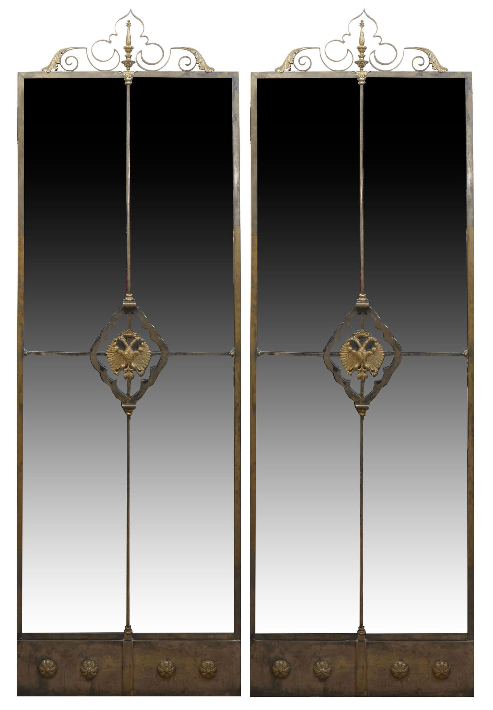 Pair of French Mirrored and Ormolu Mounted Brass Doors, 20th c., H.- 73 in., W.- 23 1/2 in., D.- 2 (1 of 3)