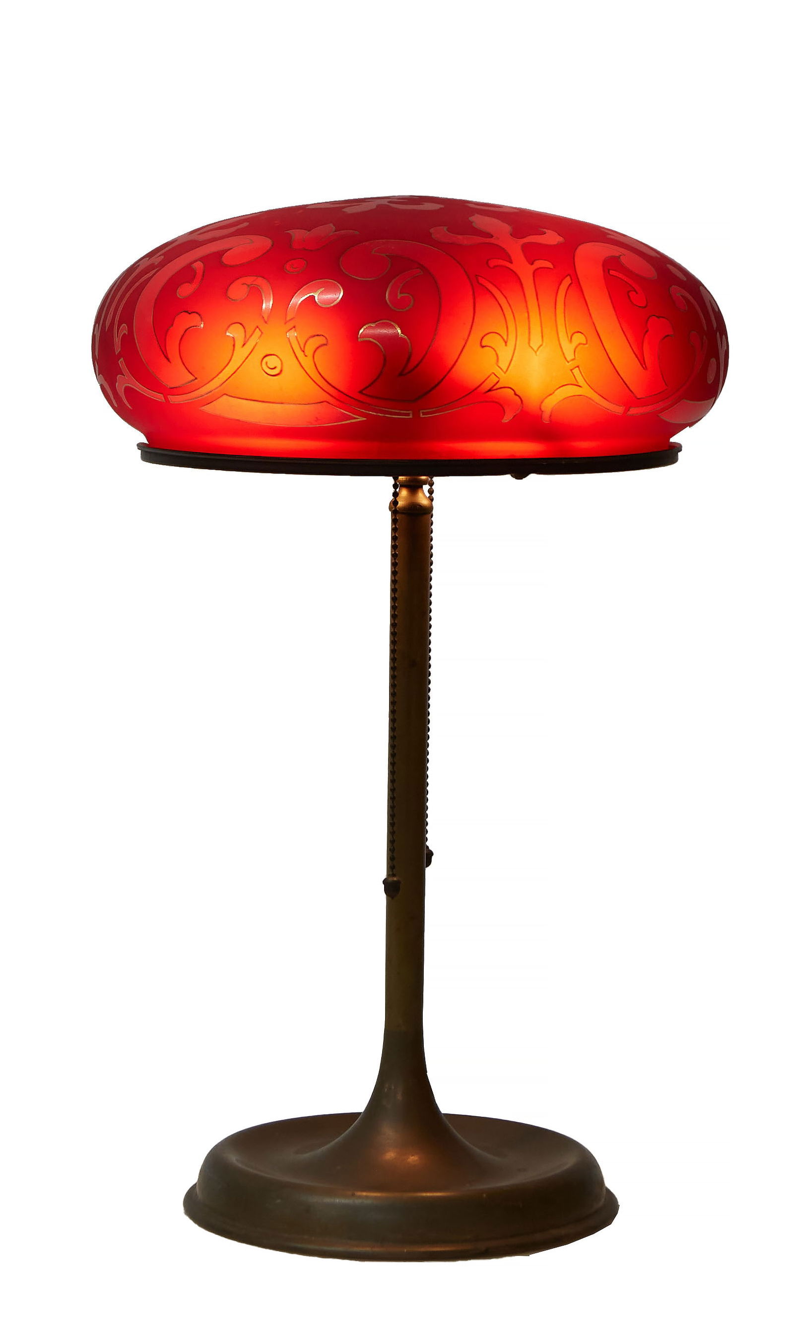 Antique Handel Style Bronze and Glass Lamp, 20th c., H.- 20 in., Dia.- 12 1/2 in. (1 of 4)