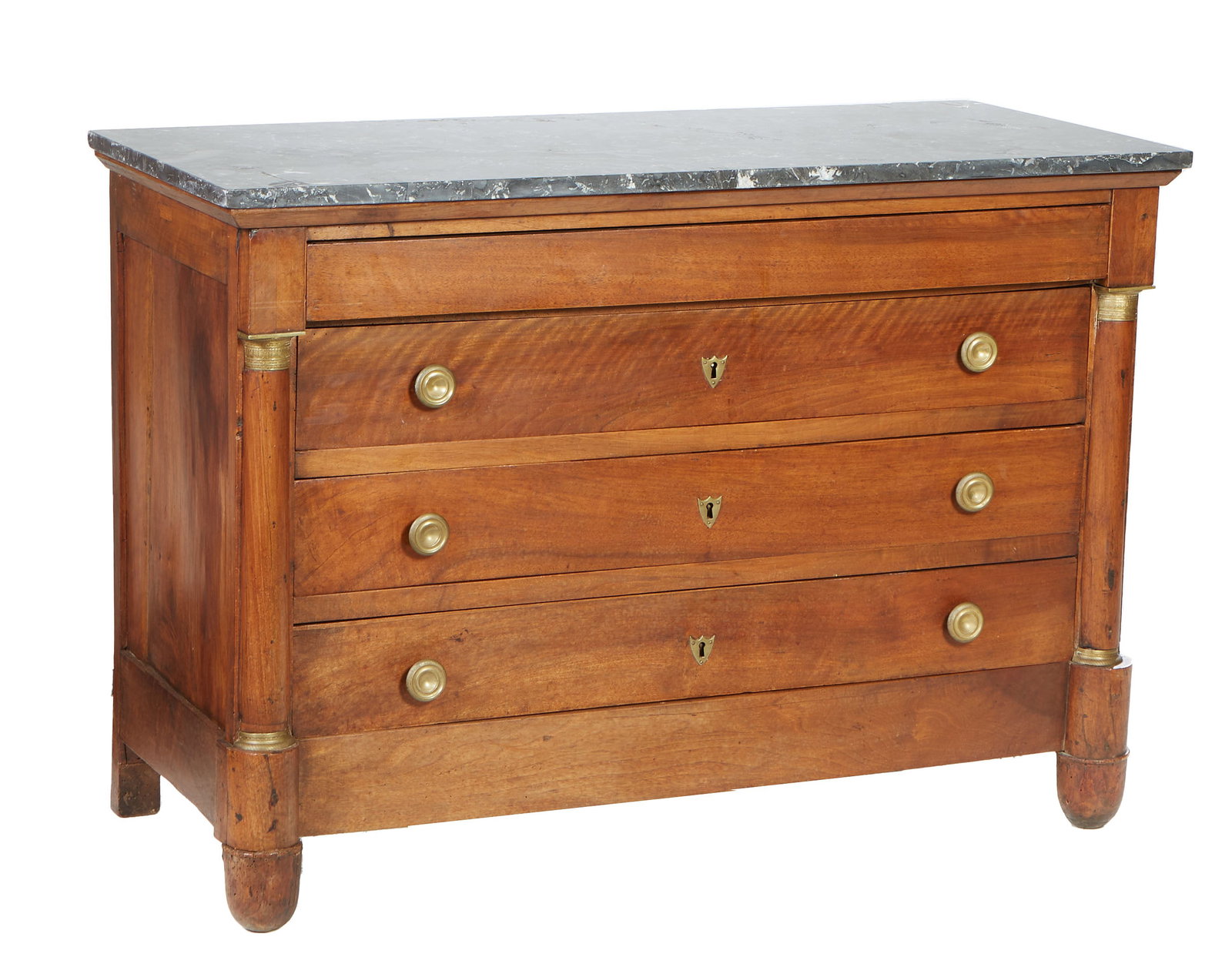 French Empire Marble-Top Bronze-Mounted Walnut Commode, c. 1840, H.- 35 in., W.- 48 1/2 in., D.- 21 (1 of 3)