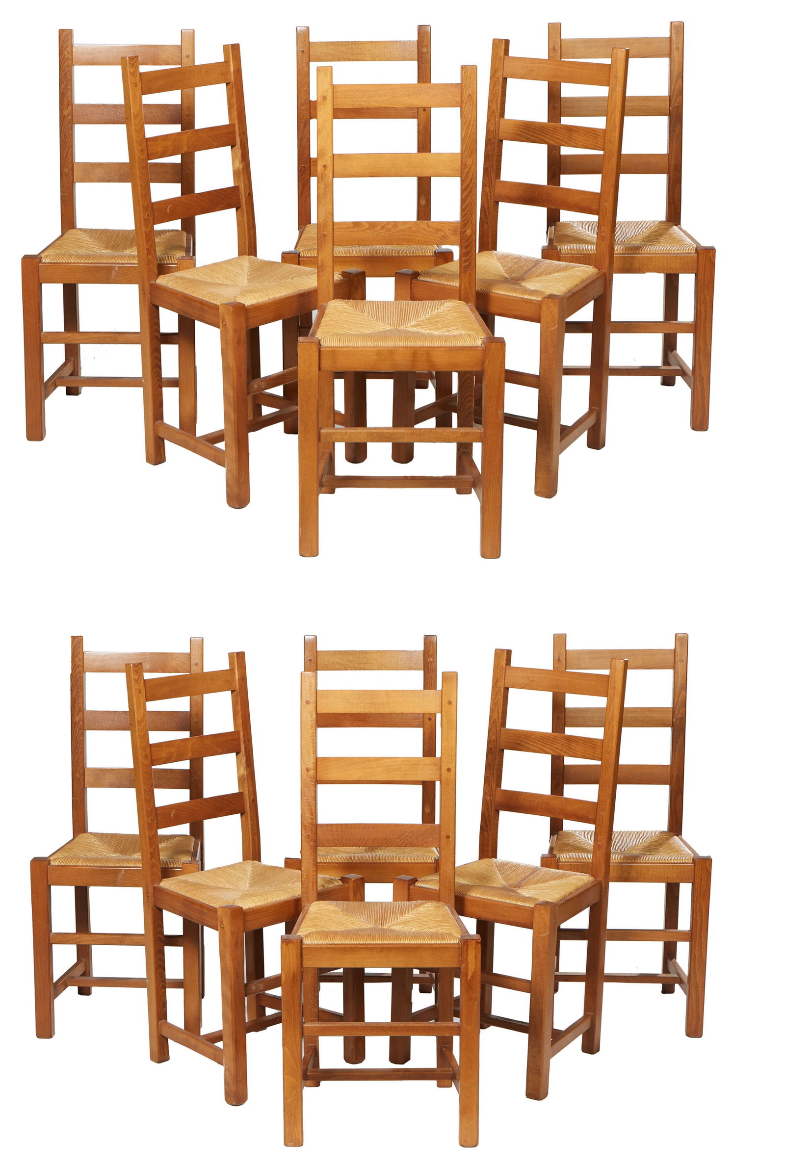 Set of Twelve French Provincial-Style Oak Ladder Back Side Chairs, 20th c., H.- 38 in., W.- 17 1/4 (1 of 1)