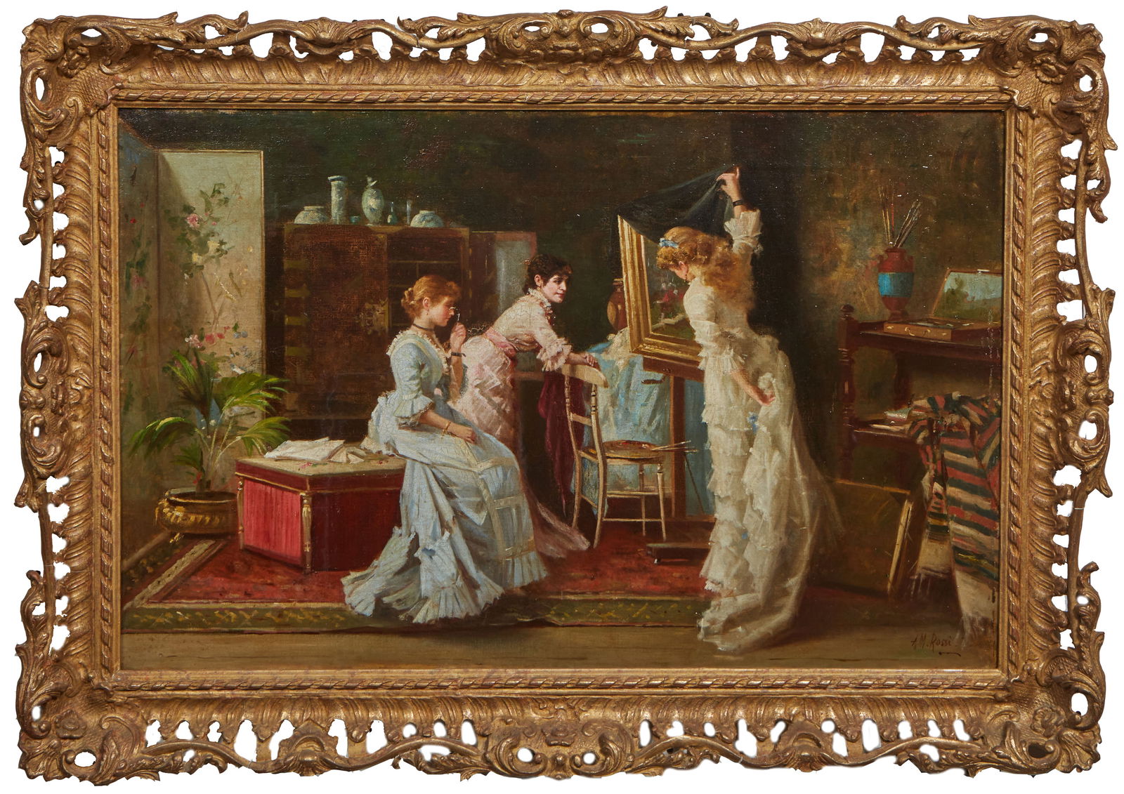Alexander Mark Rossi (British, 1840-1916), "The Private View," 1881, H.- 21 in., W.- 32 3/4 in., (1 of 4)