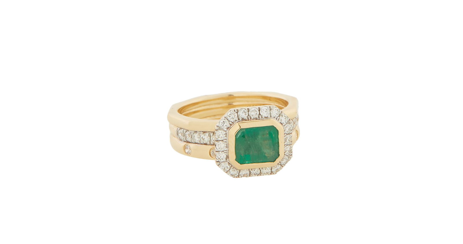 18K Yellow Gold Emerald and Diamond Ring, Total Diamond Wt.- 0.6 carats, Size- 6 1/2, with (1 of 2)