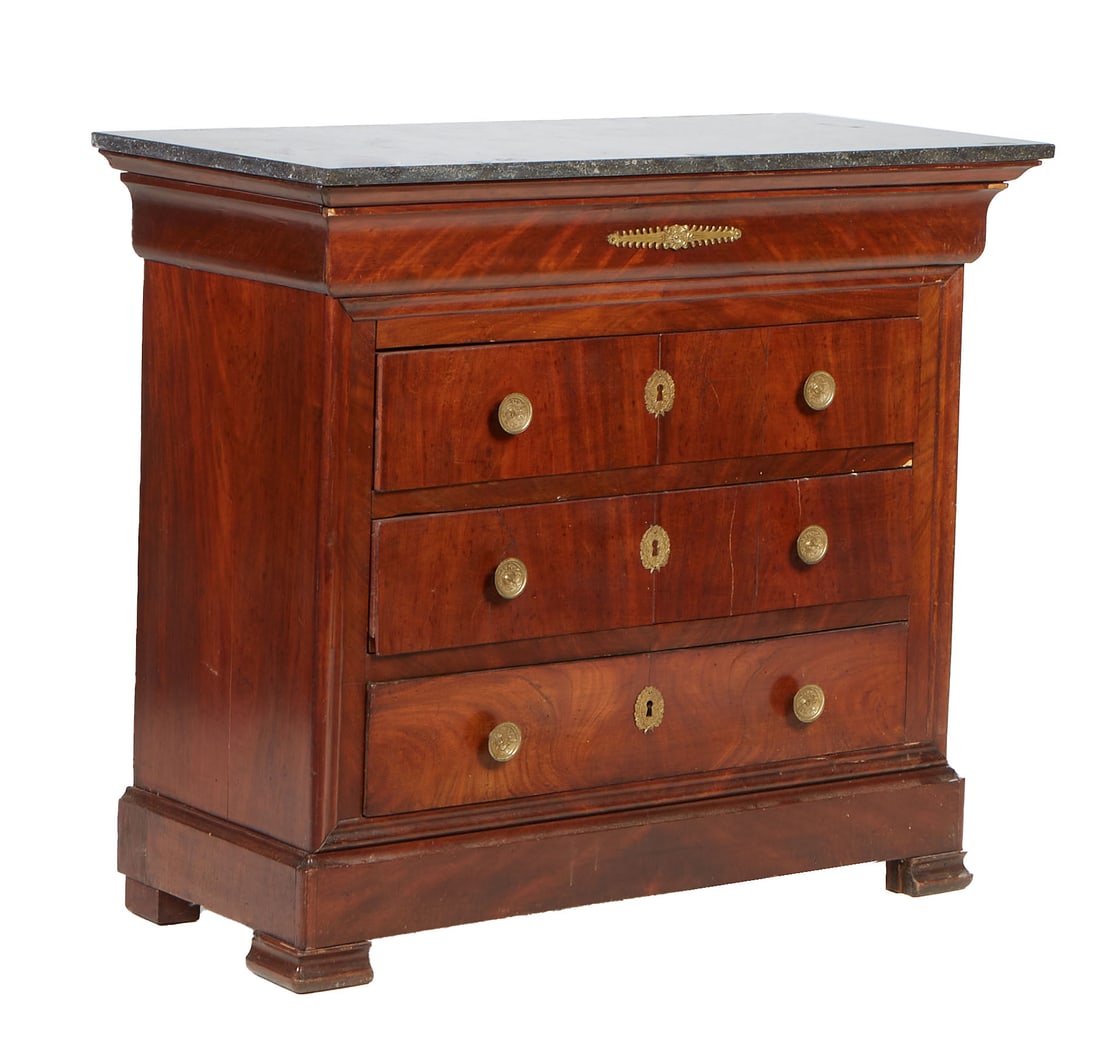 Louis Philippe Marble Top Walnut Commode, 19th c., H.- 36 1/2 in., W.- 41 1/2 in., D.- 19 in. (1 of 3)