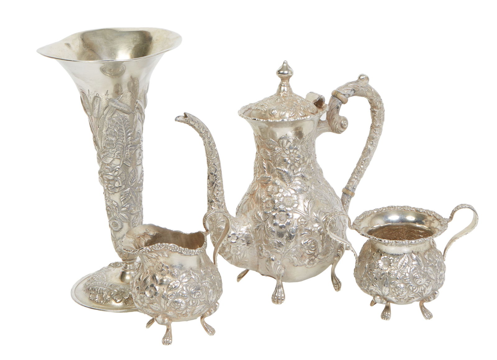 Group of Four Sterling Items, Vase H.- 9 in., Dia.- 4 2/4 in.; Coffee Pot- H.- 8 1/2 in., W.- 8 in., (1 of 7)