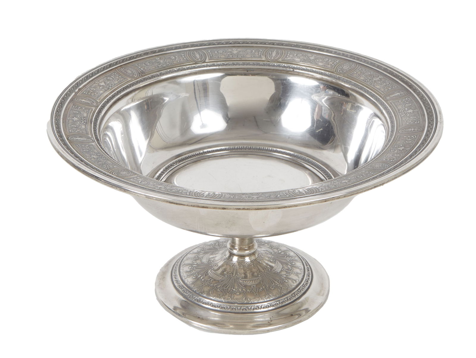 Sterling Silver Footed Bowl, 20th c., H.- 5 1/8 in., Dia.- 10 in., Wt.- 16.0 Troy Oz. (1 of 3)