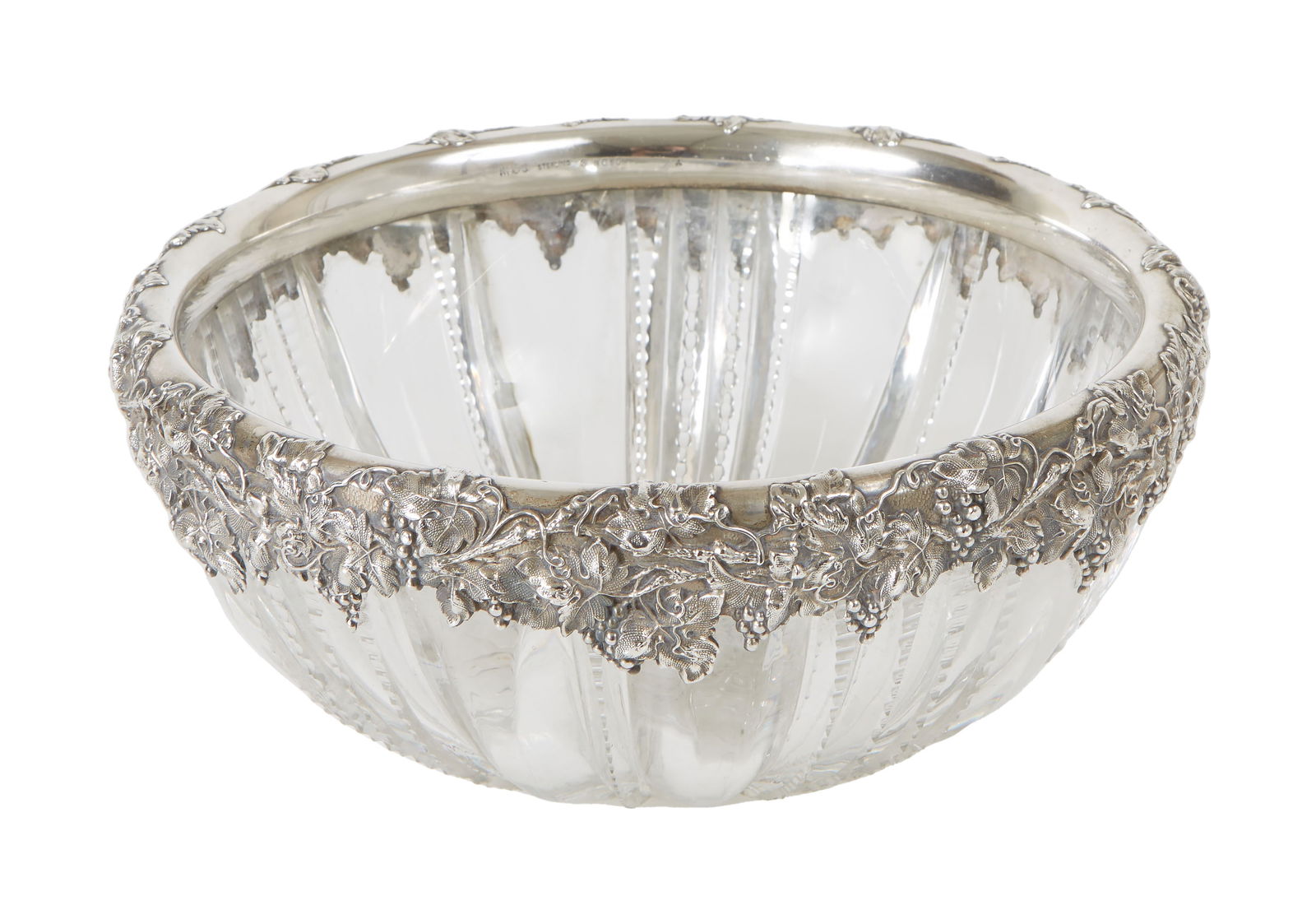 Gorham Sterling Rimmed Cut Crystal Bowl, #3050, early 20th c., H.- 4 in., Dia.- 9 1/8 in. (1 of 2)