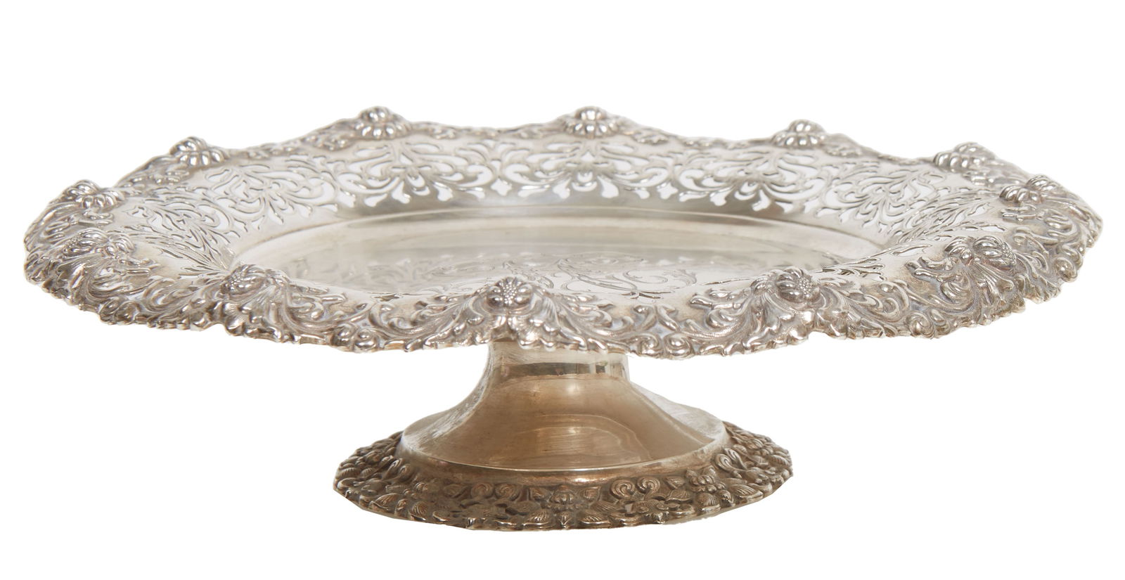 Tiffany Sterling Silver Reticulated Compote, early 20th c., # 4192, H.- 2 1/2 in., Dia.- 9 1/8 in., (1 of 3)