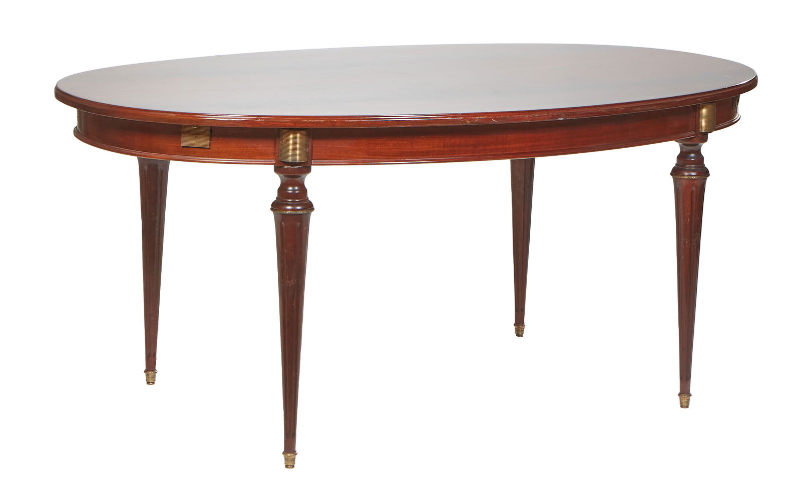 French Louis XVI Style Ormolu Mounted Mahogany Table, 20th c., H.- 30 in., W. 67 in., D.- 41 1/2 in. (1 of 2)