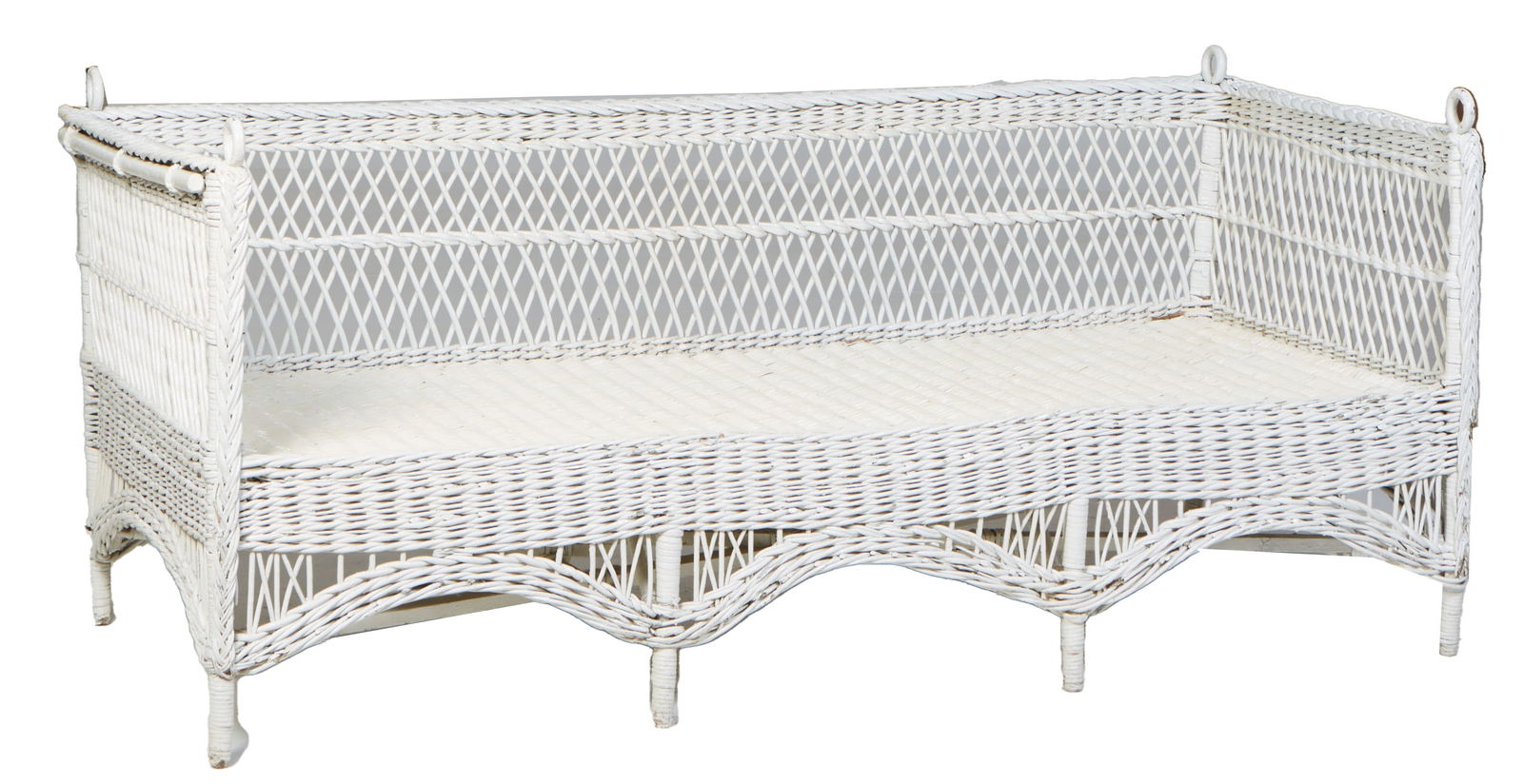 Antique White Wicker Swinging Settee, late 19th c., H.- 33 1/2 in., W.- 76 in., D.- 33 in. (1 of 1)