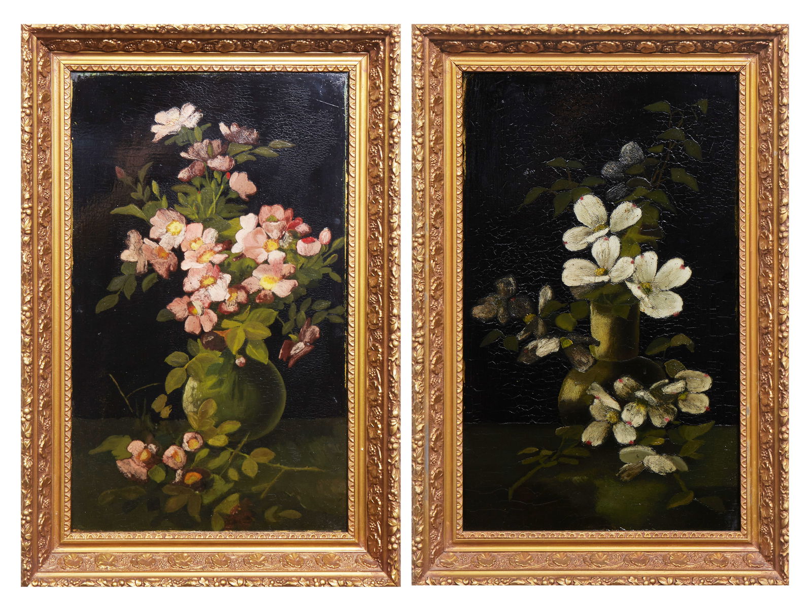 Continental School, "Pair of Floral Still Lifes," Late 19th C. H.- 20 1/8 in., W.- 12 1/4 in., (1 of 7)