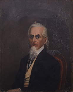 Circle of Erastus Salisbury Field (American, 1805-1900), "Double-Sided Painting," 19th c.,: Circle of Erastus Salisbury Field (American, 1805-1900), "Double-Sided Painting," consisting of a "Portrait of a Gentleman" and a "Landscape with Waterfall," oil on board, unsigned, unframed, H.- 16 i