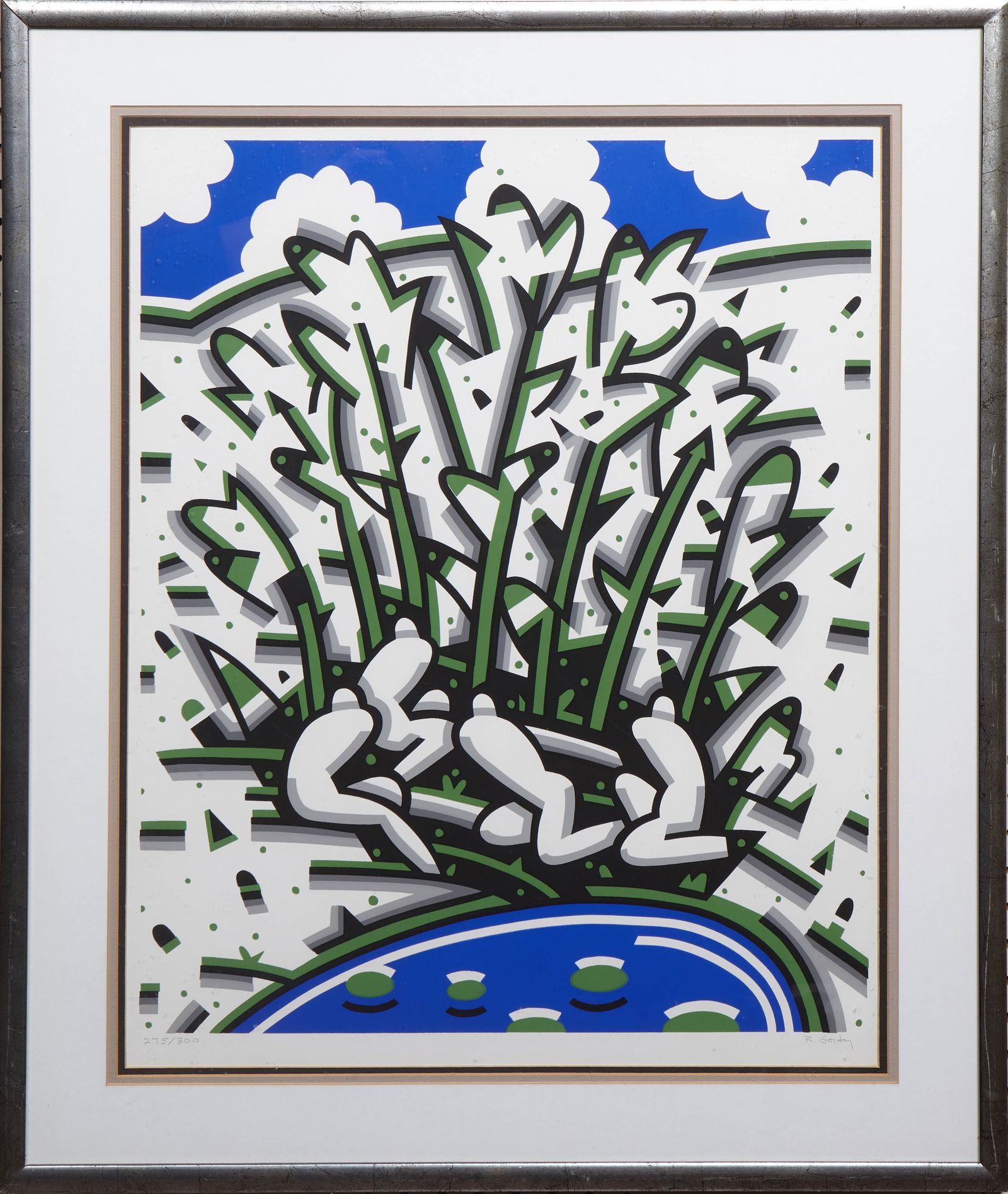 Robert Gordy (American/Louisiana, 1933-1986), "Untitled," Probably from the River Bathers Series,: Robert Gordy (American/Louisiana, 1933-1986), "Untitled," Probably from the River Bathers Series, ca. 1975-1976, color silkscreen on paper, pencil-signed and numbered "275/300" lower right, presented