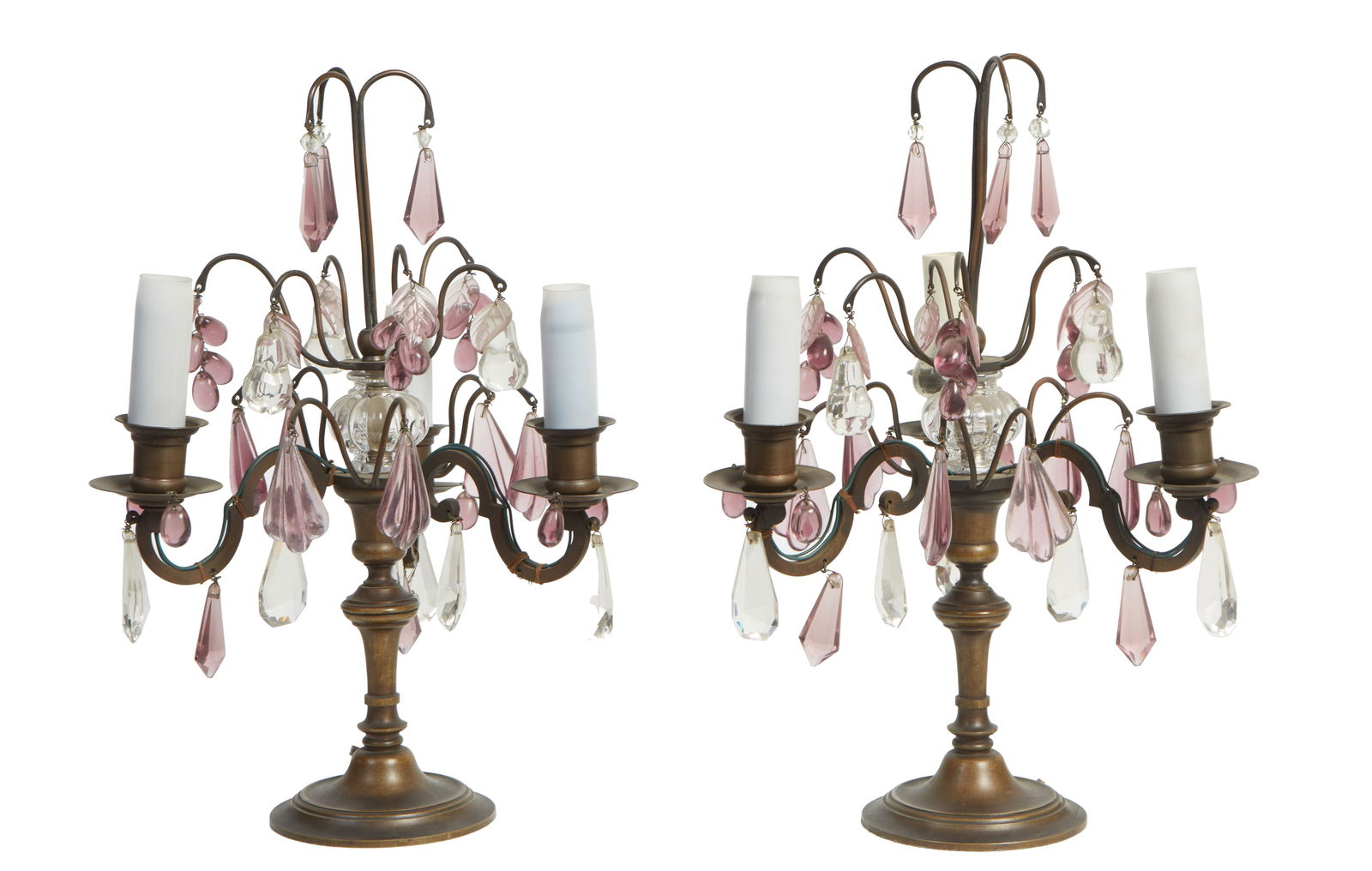 Pair of Continental Bronze Amethyst Crystal Table Lamps,20th c., H.- 14 in., W.- 9 in., D.- 9 in. (2 (1 of 3)