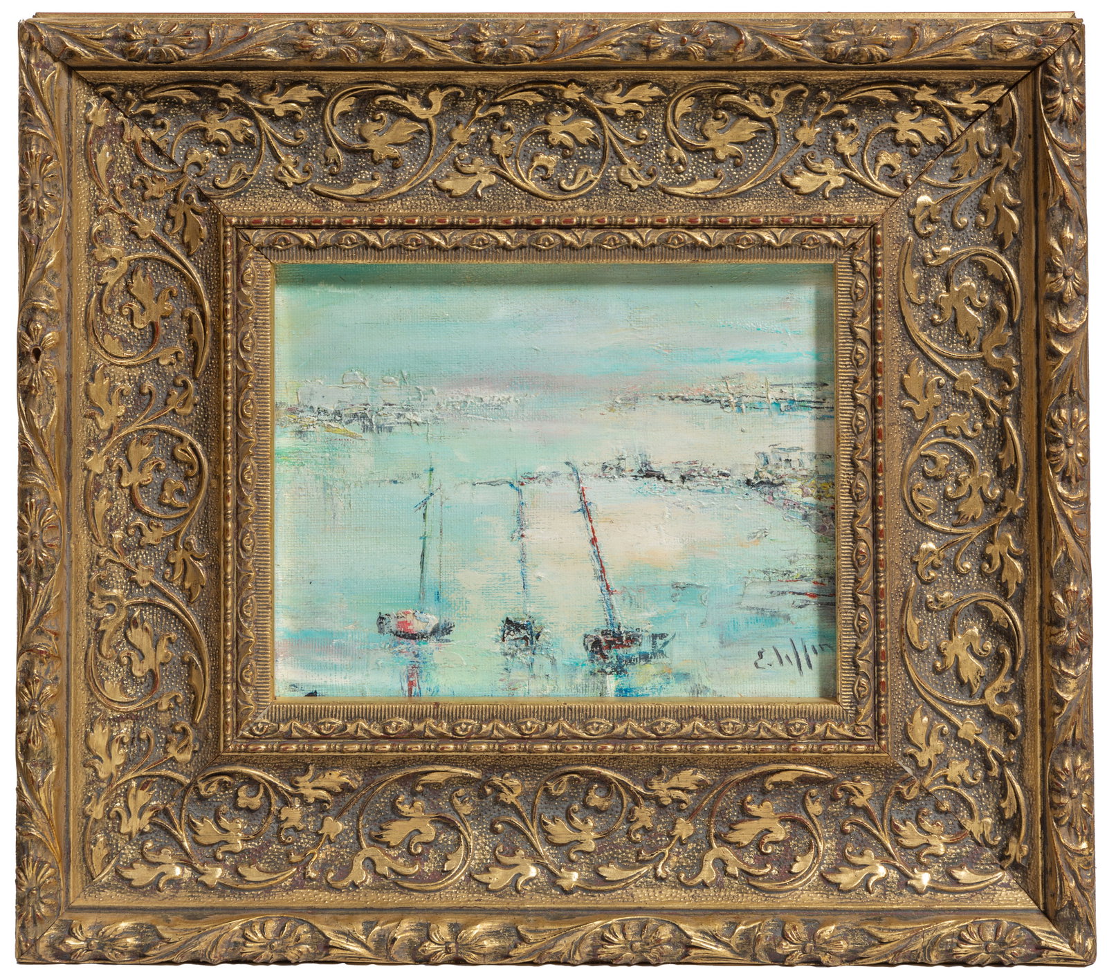 E. Laffon (French, 20th Century), "Coastal Scene with Sailboats," 1967, H.- 5 1/4 in., W.- 6 5/8 (1 of 4)